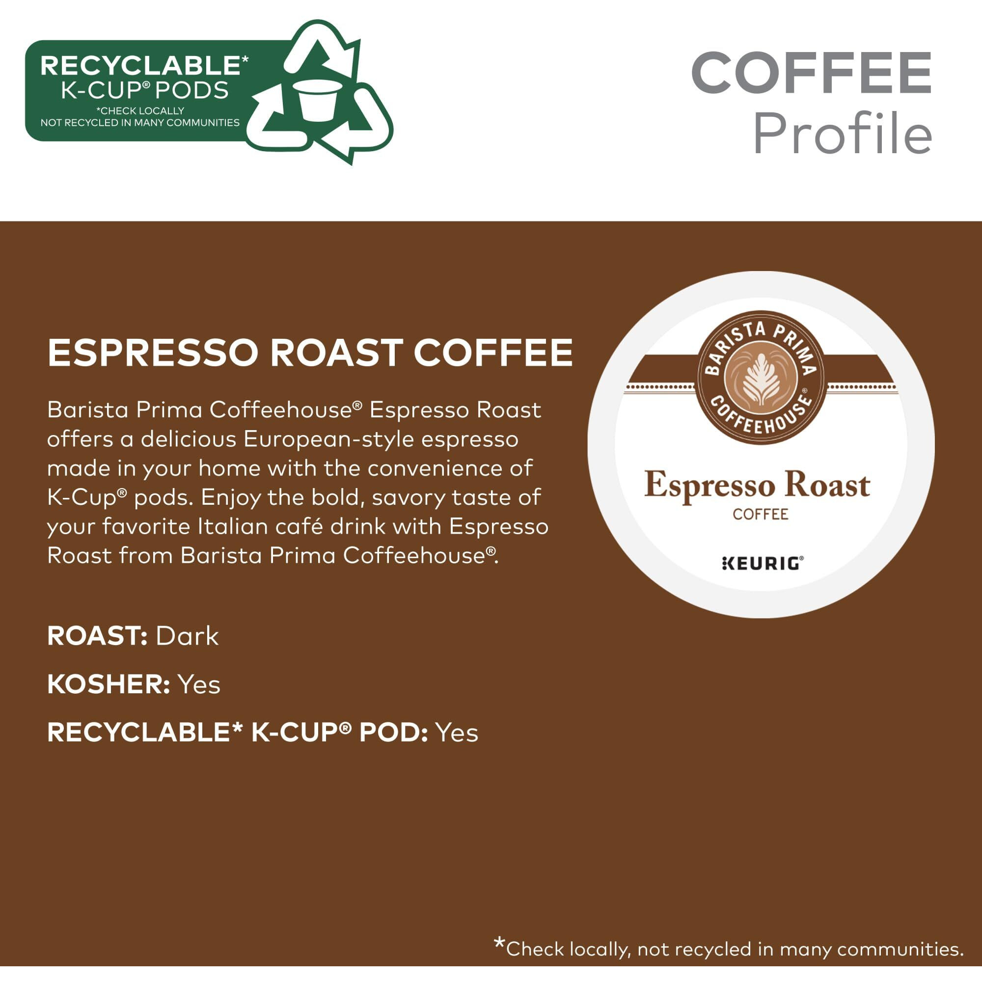 Barista Prima Coffeehouse Espresso Roast Coffee, Keurig Single Serve K-Cup Pods, 96 Count