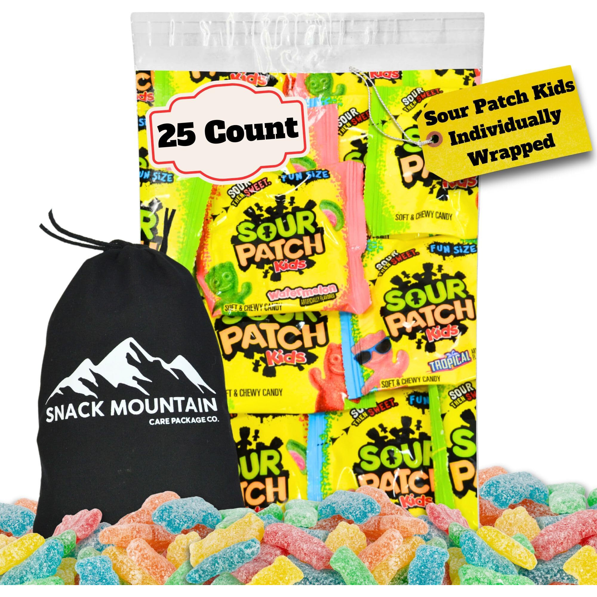 Snack Mountain Assortment Of Sour Patch Kids Treat Size (25 Packs) Original Tropical Watermelon