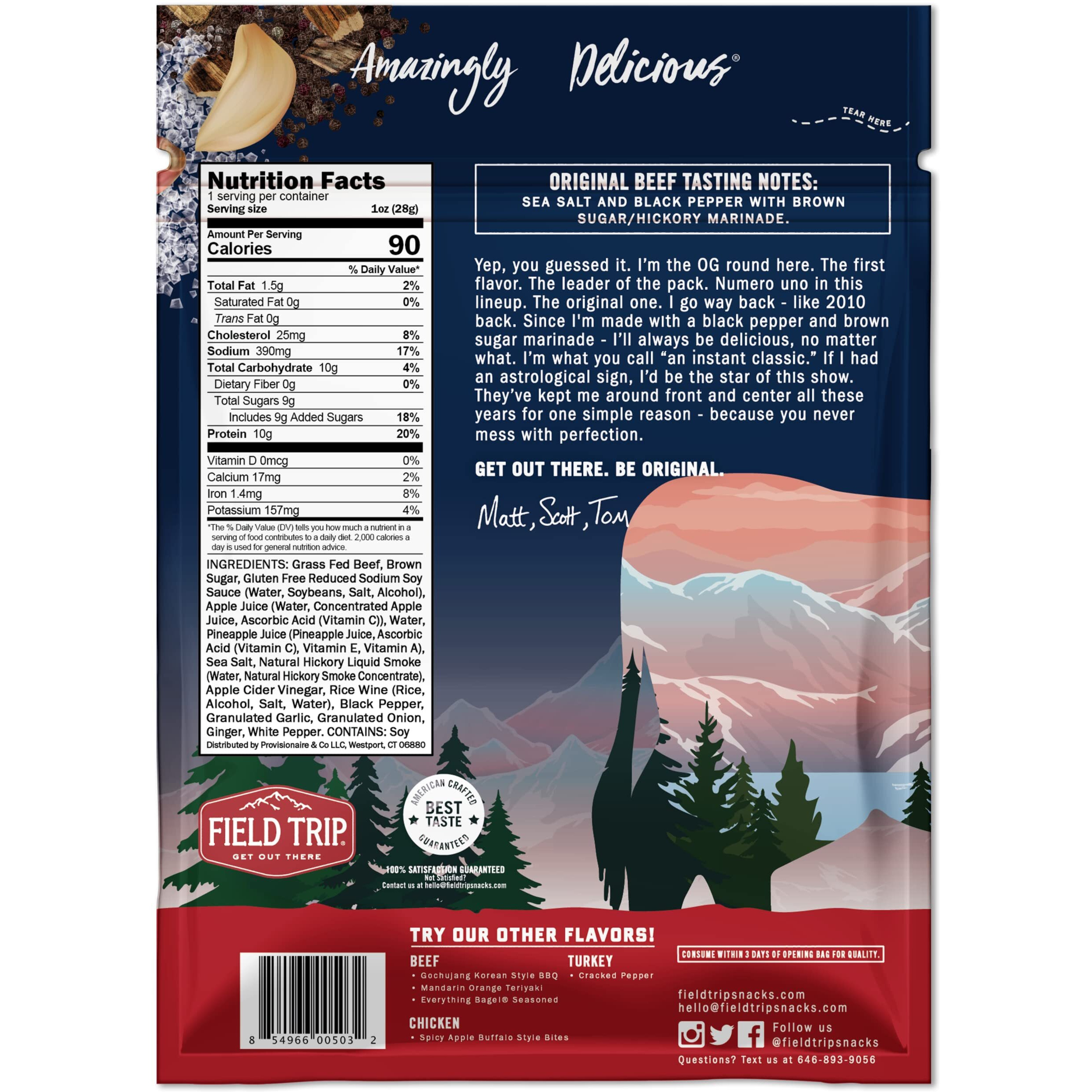 Field Trip Beef Jerky, Original, 1 Oz Bag, 12 Bags/Carton