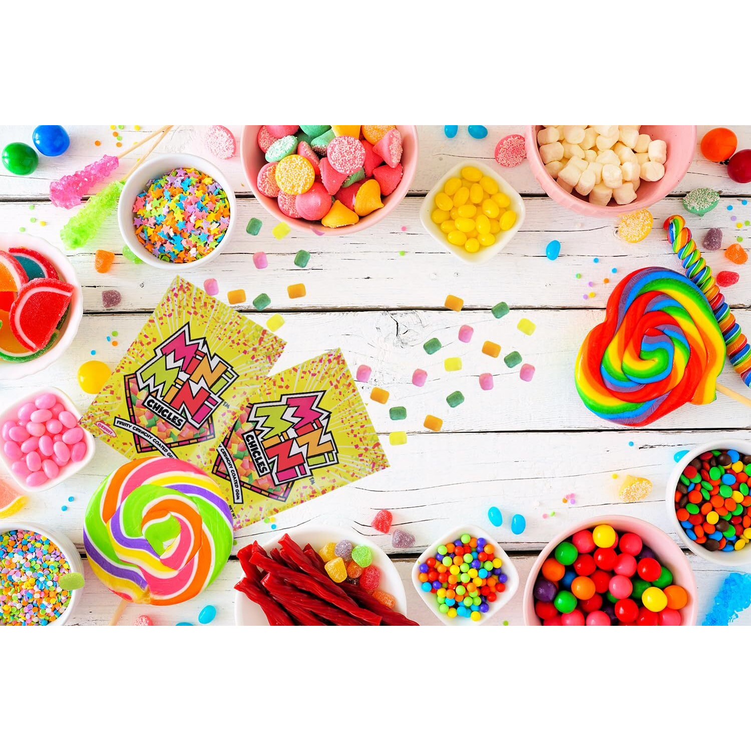 Fruidles Mixed Fruit Flavors Mini Chiclets Gum, Square Chicle Gum Tabs, Crunchy Candy Coated Gum, Candy Buffet Treats, Gluten-Free (12-Pack)