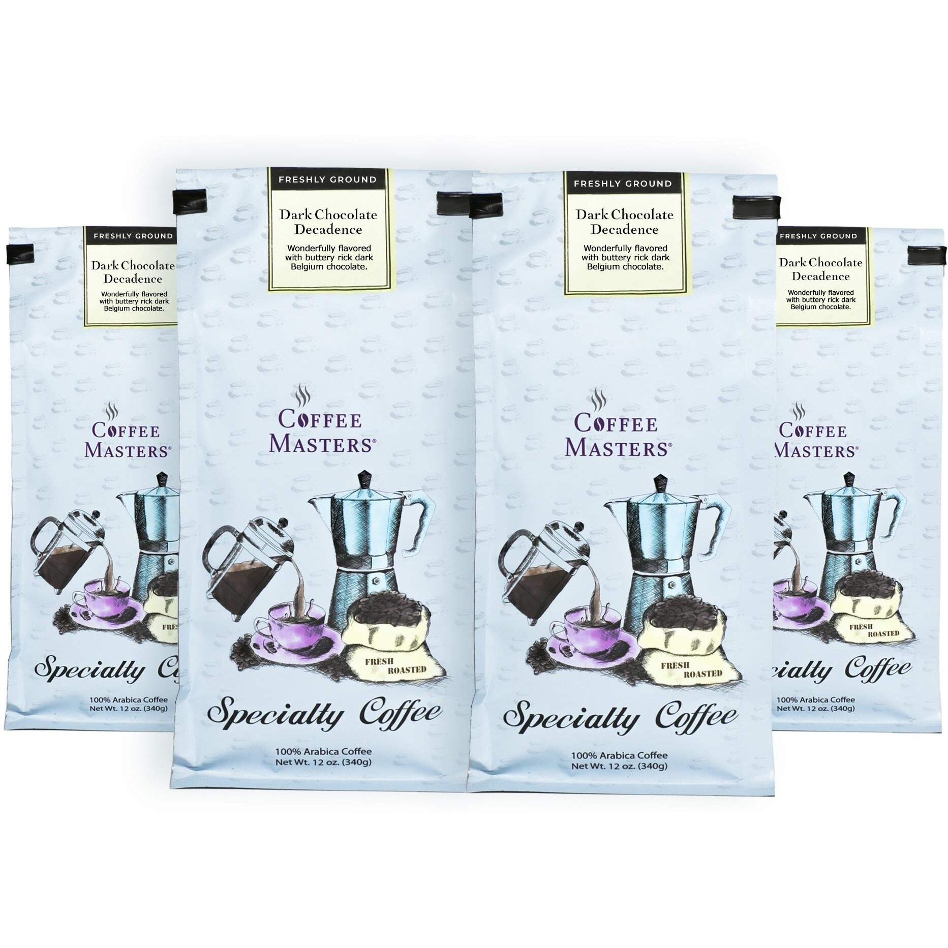 Coffee Masters Flavored Coffee, Dark Chocolate Decadence, Ground, 12-Ounce Bags (Pack Of 4)