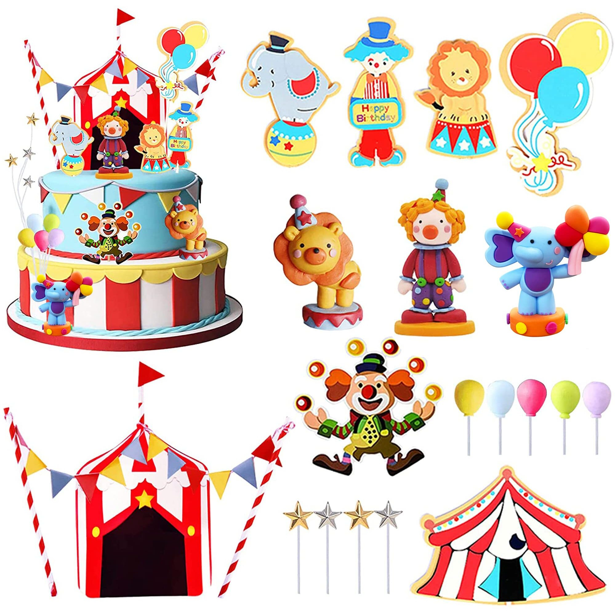 Circus Cake Toppers Carnival Cupcake Toppers Circus Birthday Cake Decorations Carnival Birthday Party Supplies Circus Baby Shower Decoration