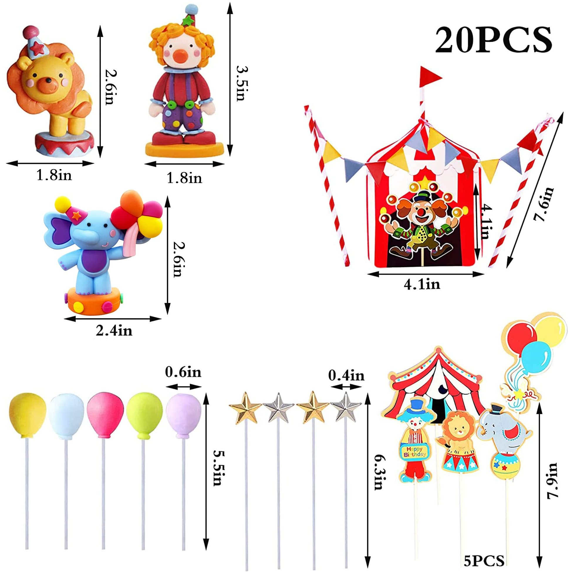 Circus Cake Toppers Carnival Cupcake Toppers Circus Birthday Cake Decorations Carnival Birthday Party Supplies Circus Baby Shower Decoration