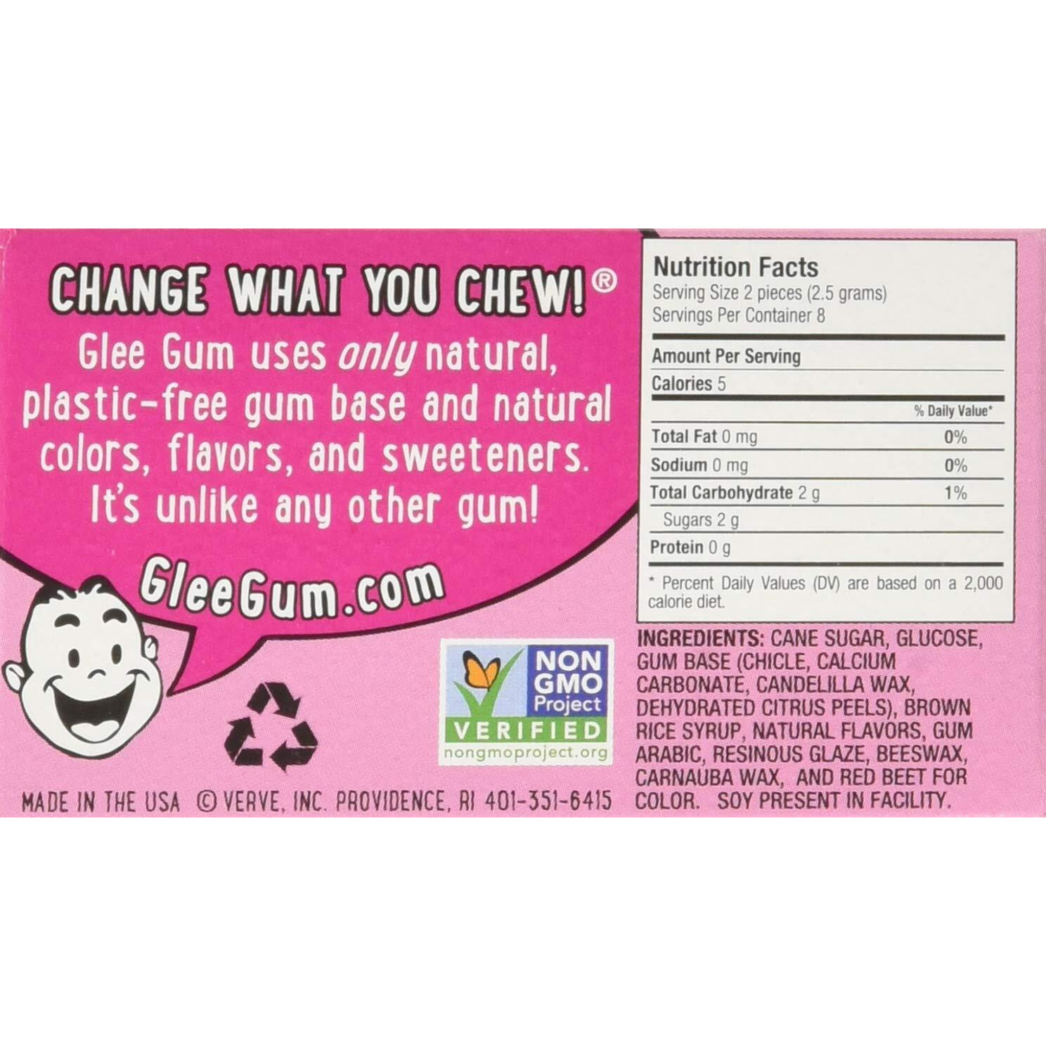 Glee Gum All Natural Bubblegum, Non Gmo Project Verified, Eco Friendly, 16 Piece Box, Pack Of 12