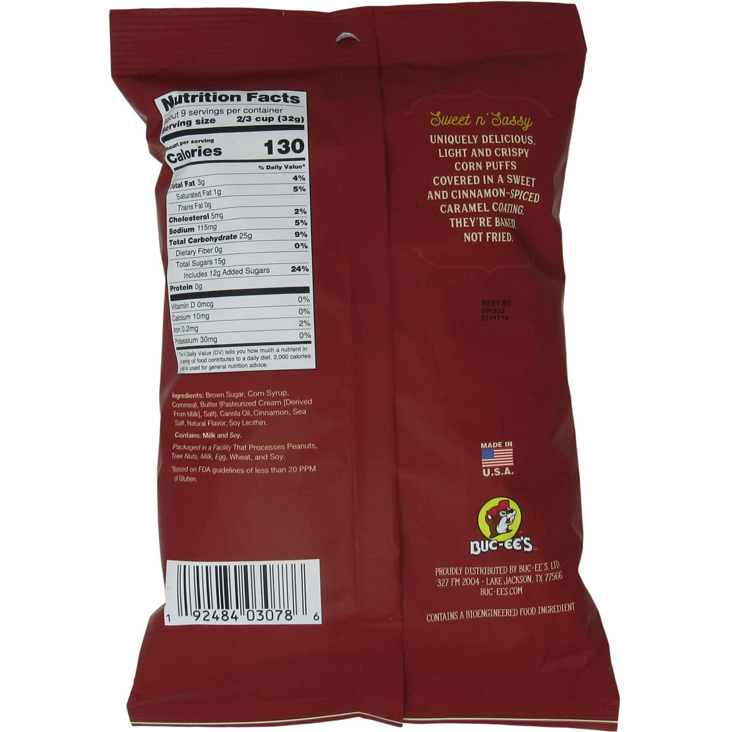 Buc-Ee's Beaver Nuggets Cinnamon Sweet Flavored Snack Puffs, Gluten Free, One 10 Ounce Bag
