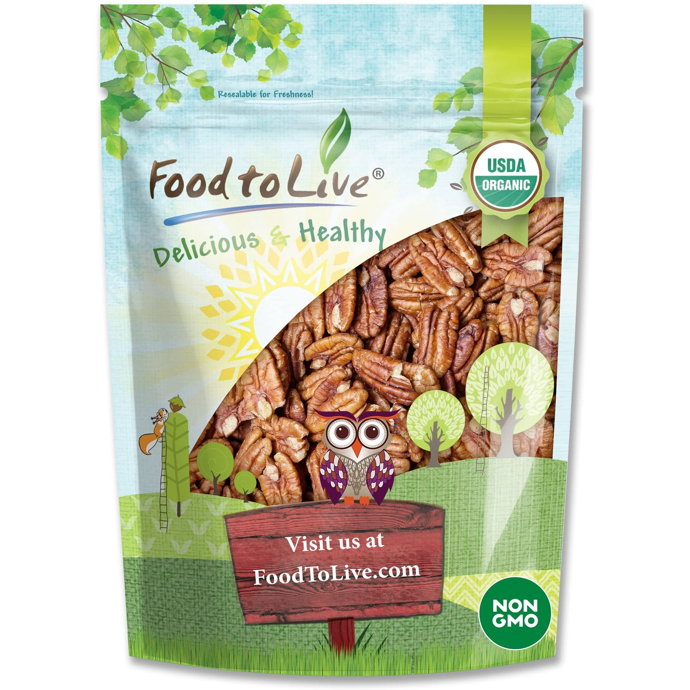 Food To Live Organic Pecan Halves, 1.5 Pounds - Non-Gmo, Kosher, Raw Pecan Nuts, Unsalted, Vegan, Kosher, Shelled, Sirtfood, Bulk. Good Source Of Calcium, And Zinc. Great For Pecan Pie, Salads, Mixes