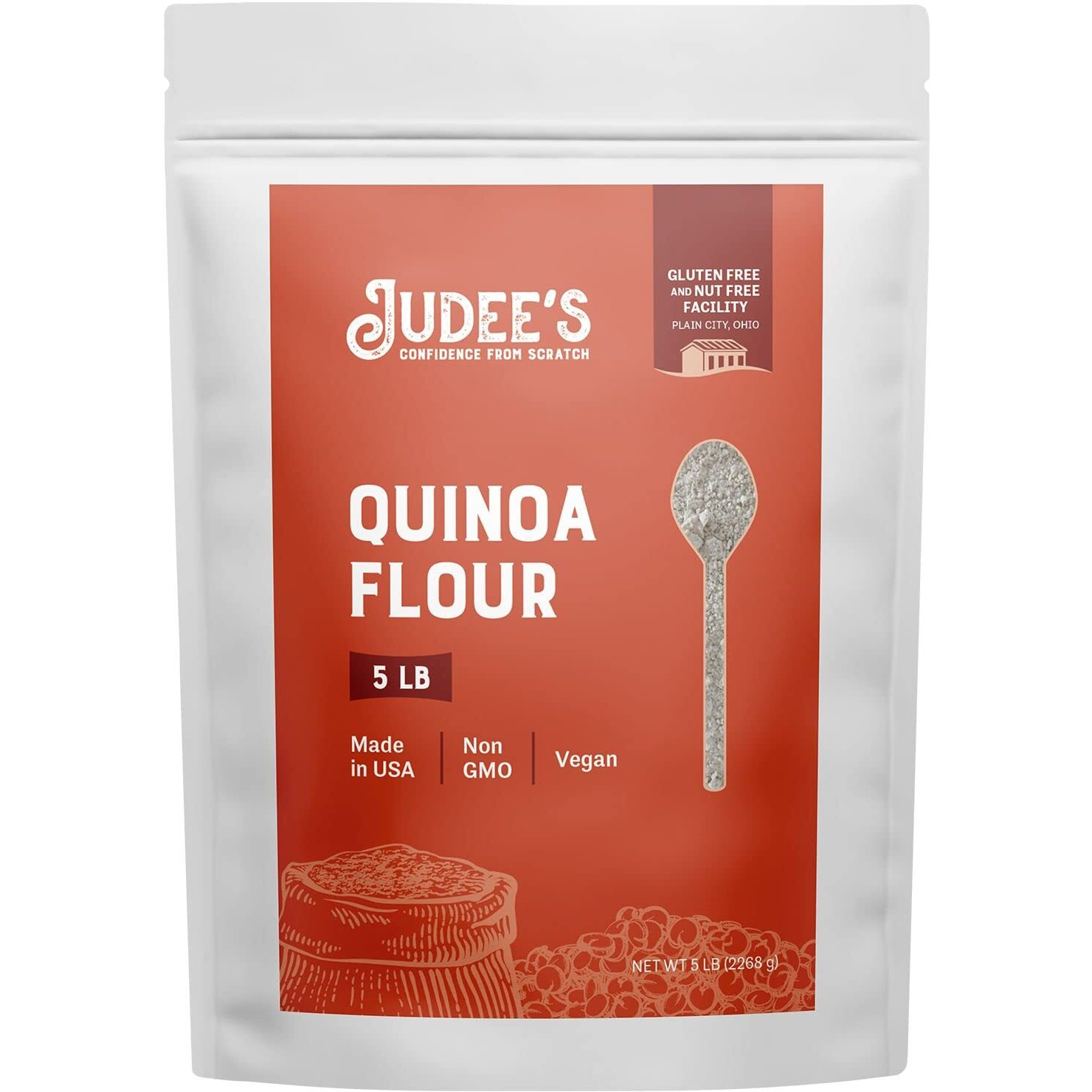 Judee's Quinoa Flour 5 Lb - Made In Usa, Non-Gmo, Vegan - Great For Making Pancakes, Muffins, Pie Crusts, Quiches, And Breads - Made In A Dedicated Gluten-Free Facility