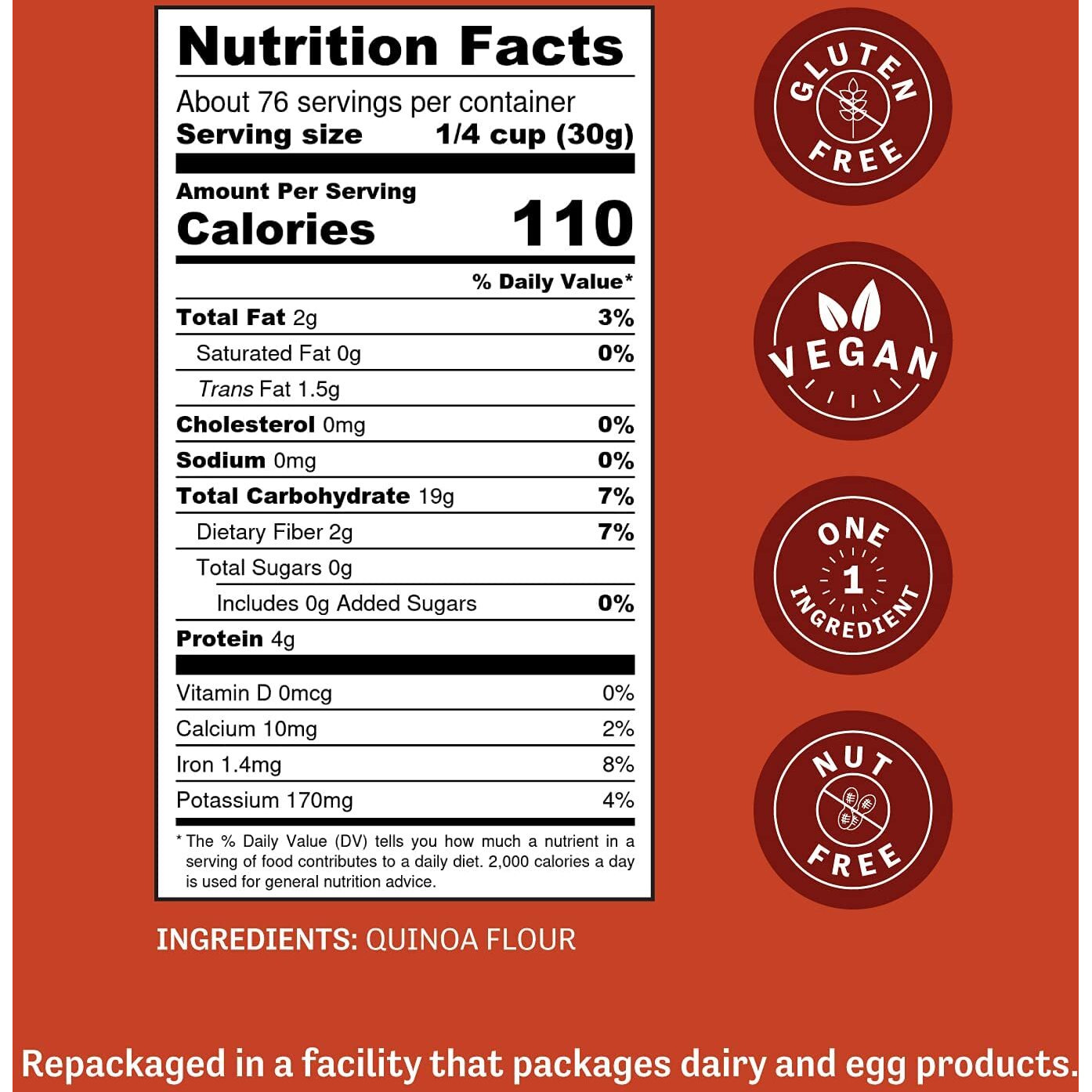 Judee's Quinoa Flour 5 Lb - Made In Usa, Non-Gmo, Vegan - Great For Making Pancakes, Muffins, Pie Crusts, Quiches, And Breads - Made In A Dedicated Gluten-Free Facility
