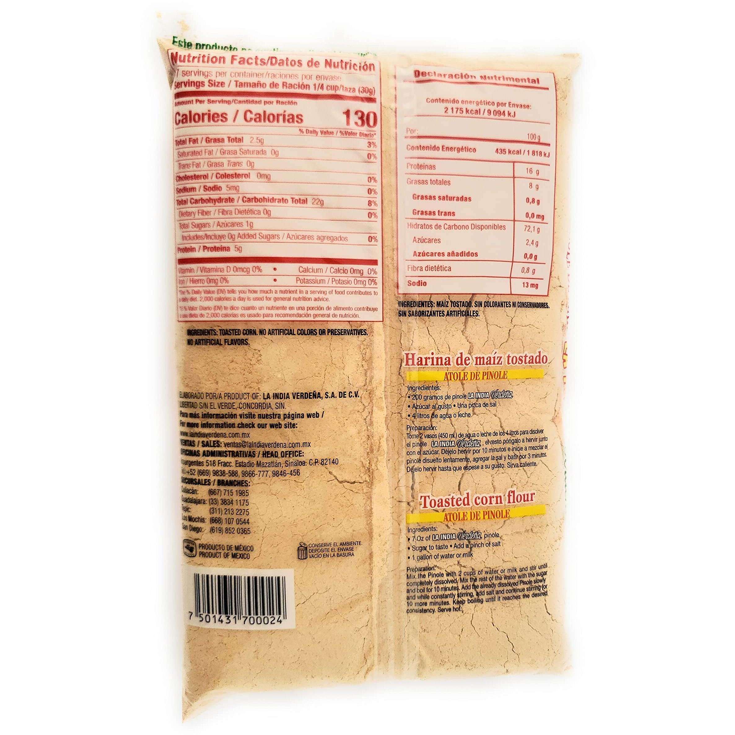 La India Verdena Toasted Corn Pinole 100 Natural