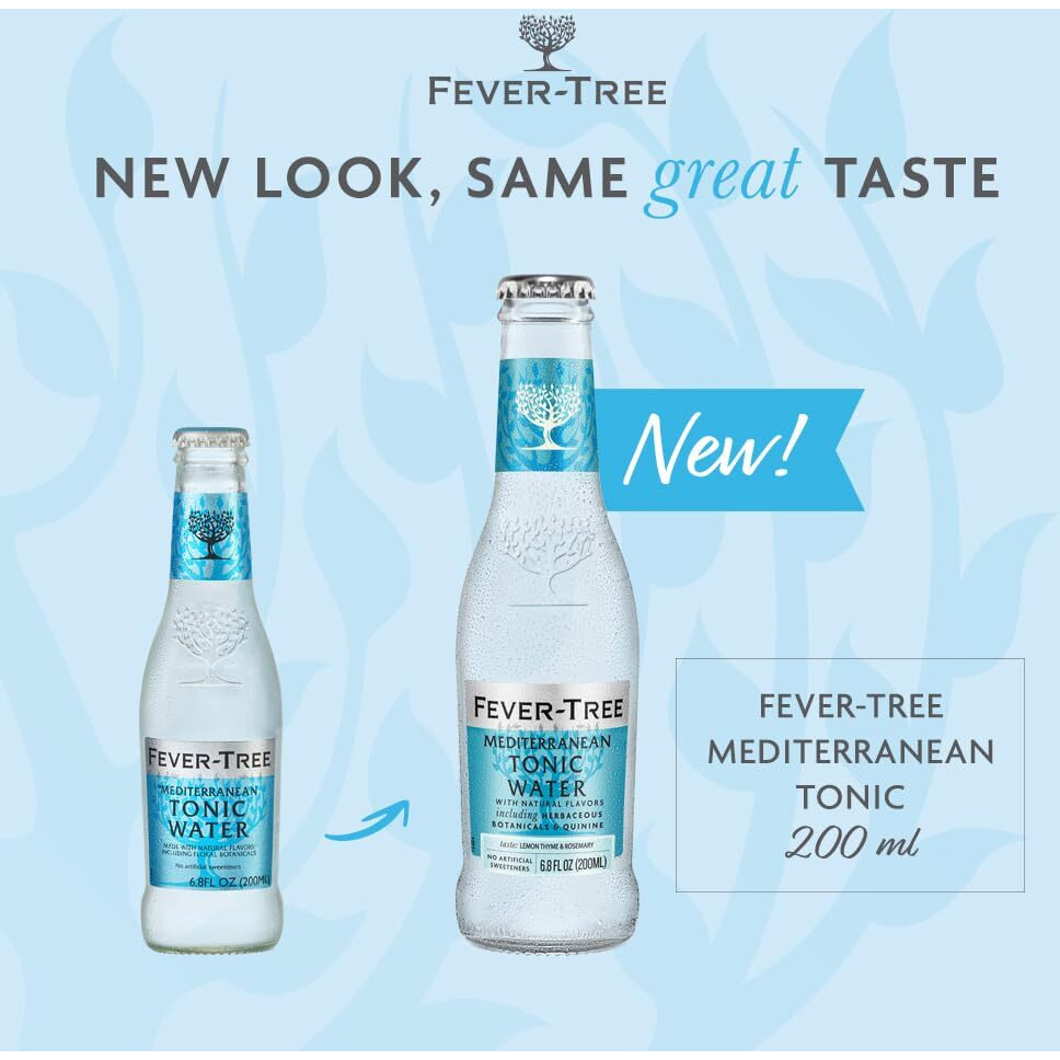 Fever Tree Mediterranean Tonic Water - Premium Mixer - Refreshing Beverage For Cocktails & Mocktails. Naturally Sourced Ingredients, No Artificial Sweeteners Or Colors - 200 Ml Bottles - Pack Of 24