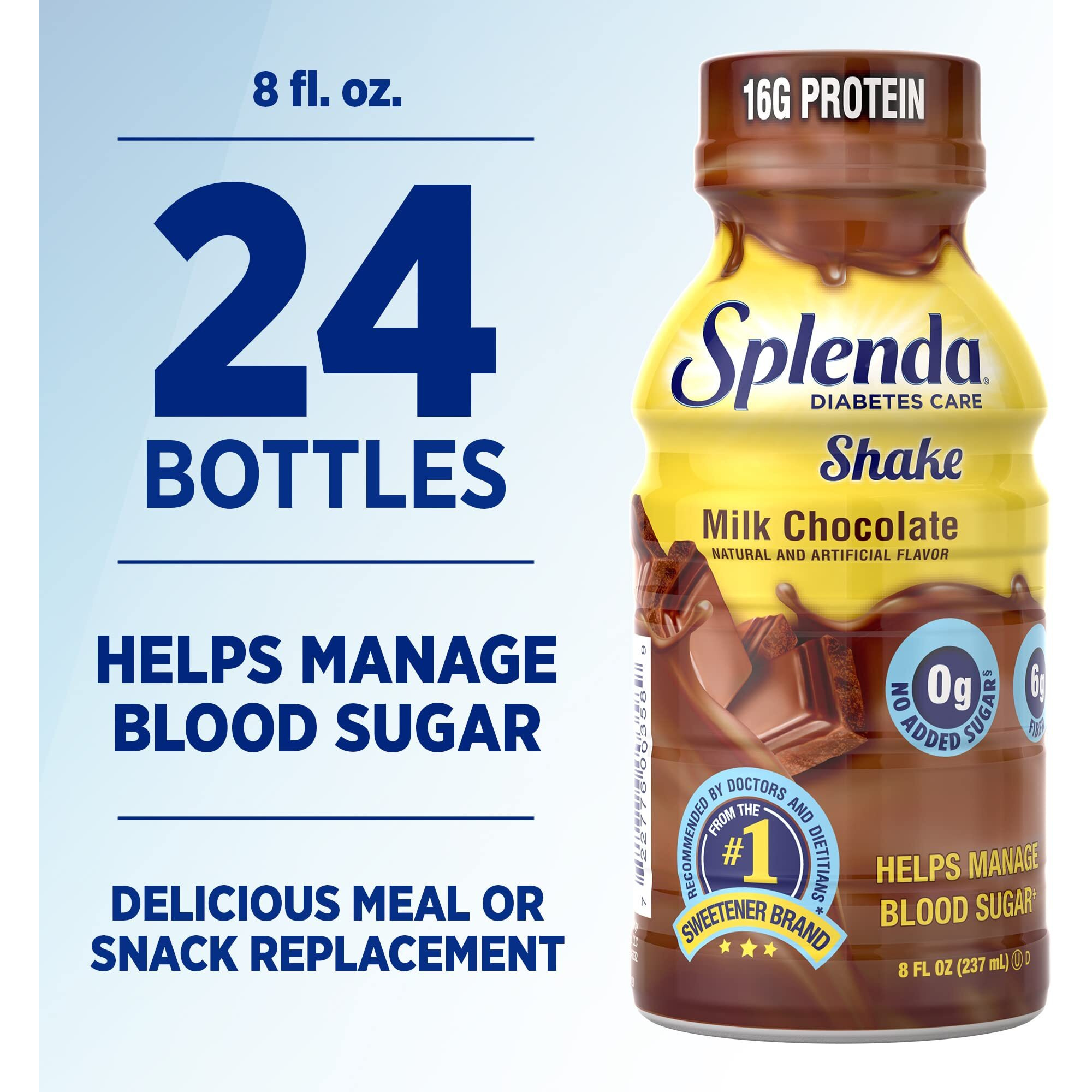 Splenda Diabetes Care Shakes - Meal Replacement Shake, 8 Fluid Ounces Per Bottle (Milk Chocolate, 6 Pack)