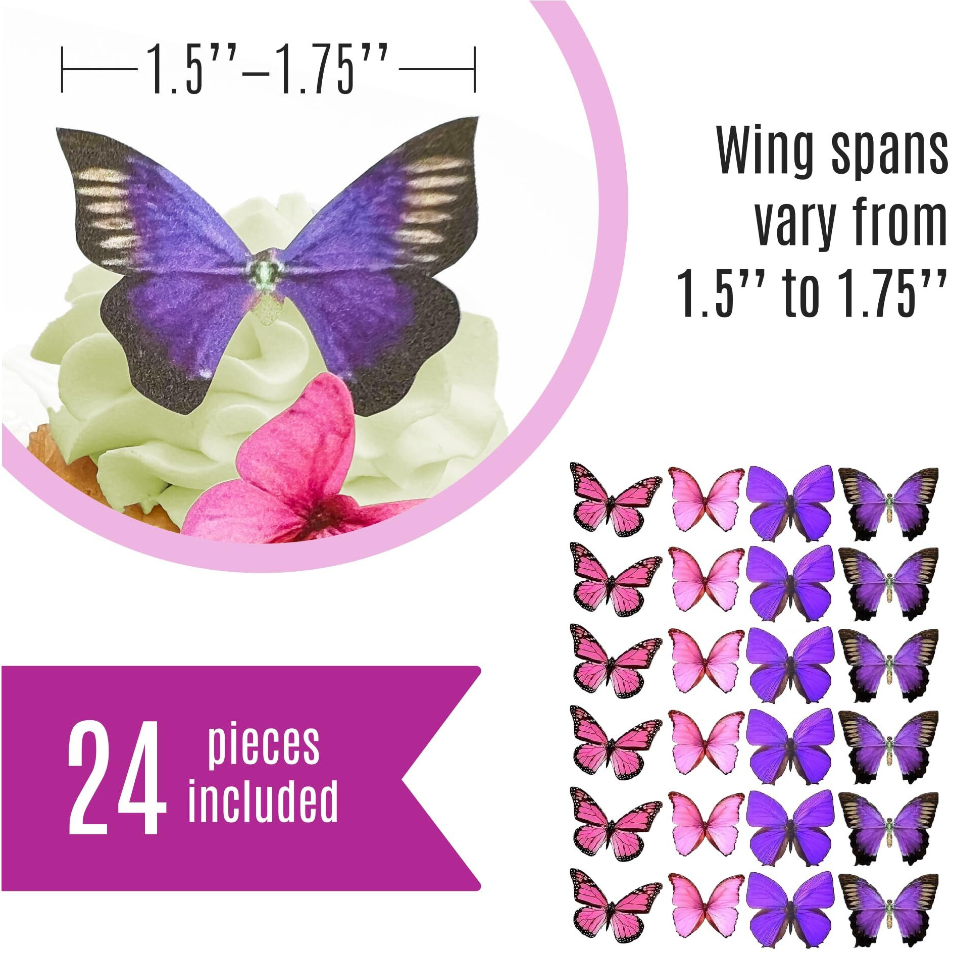 Sugar Robot Inc. Edible Butterflies For Cake Decorating - Small Size, Premium Crafted In The Usa - Butterfly Cake And Cupcake Toppers, Decoration (Pink And Purple Assorted)