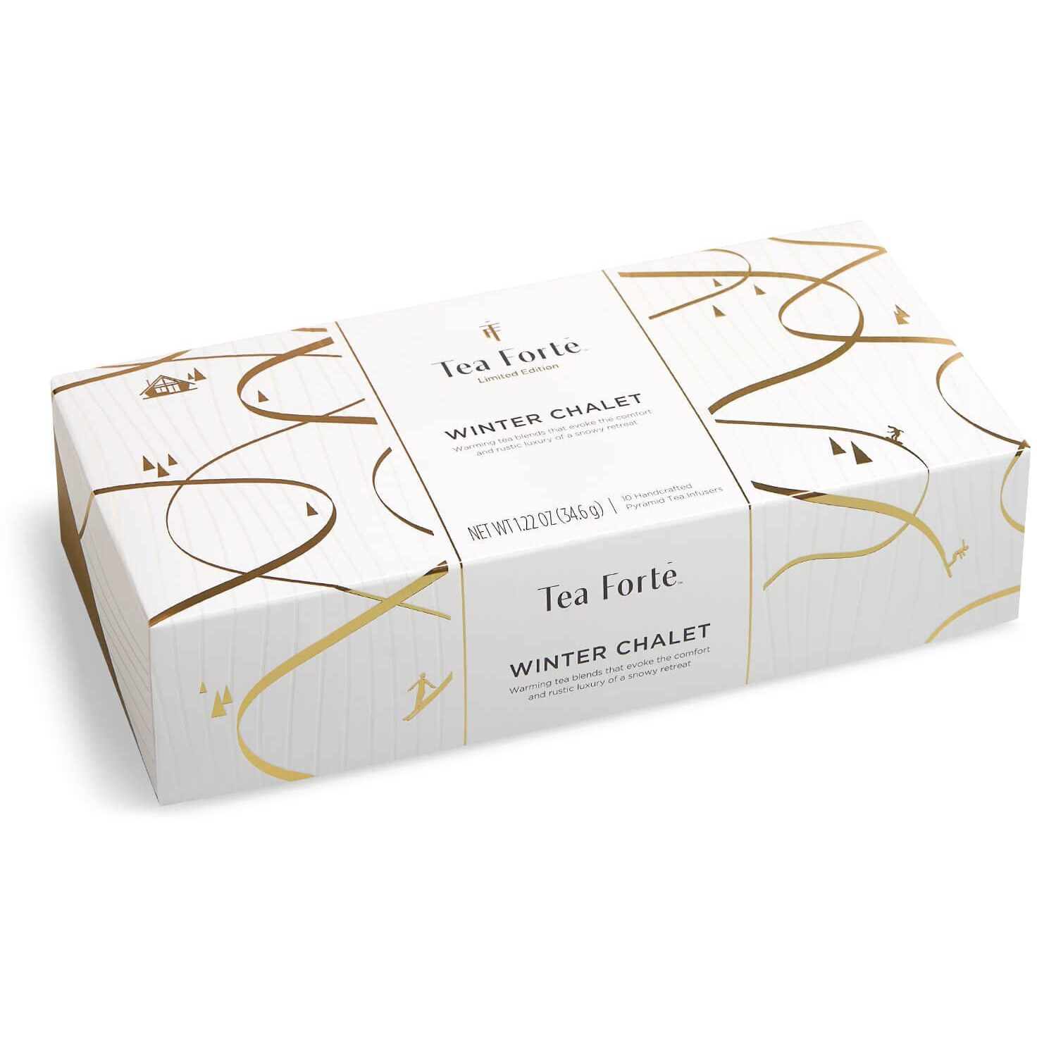 Tea Forte Petite Presentation Box Winter Chalet Tea Sampler Gift Set, 10 Assorted Variety Handcrafted Pyramid Tea Infuser Bags With Winter Spiced Teas