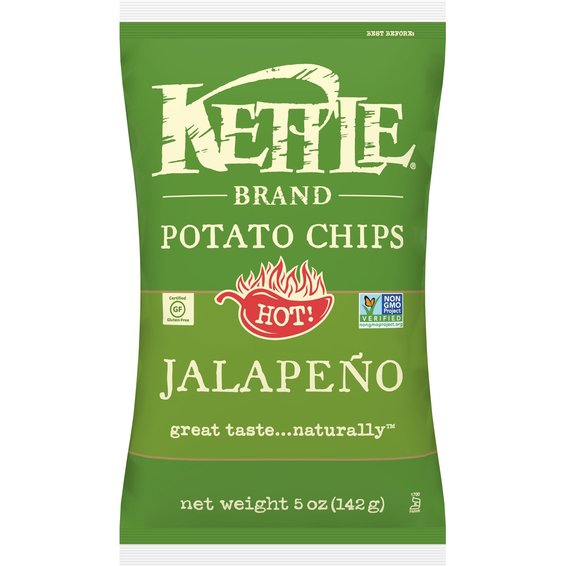 Kettle Brand Potato Chips, Jalapeno, 5 Ounce Bags (Pack Of 8)