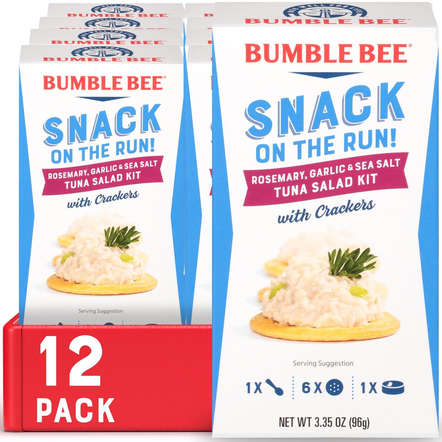 Bumble Bee Snack On The Run Rosemary, Garlic & Sea Salt Tuna Salad With Crackers Kit, High Protein Snack Food, Canned Tuna, Healthy Snacks For Adults, 3.35 Ounce (Pack Of 12)