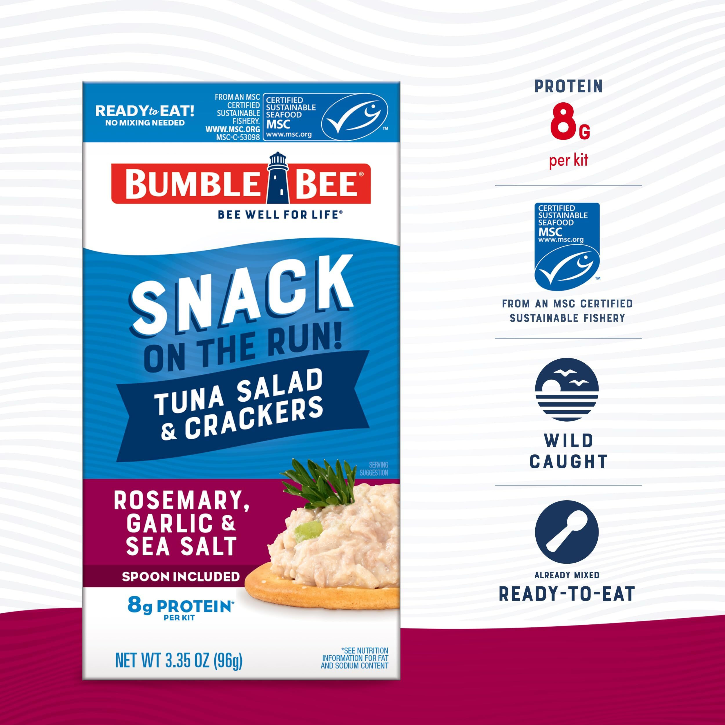 Bumble Bee Snack On The Run Rosemary, Garlic & Sea Salt Tuna Salad With Crackers Kit, High Protein Snack Food, Canned Tuna, Healthy Snacks For Adults, 3.35 Ounce (Pack Of 12)