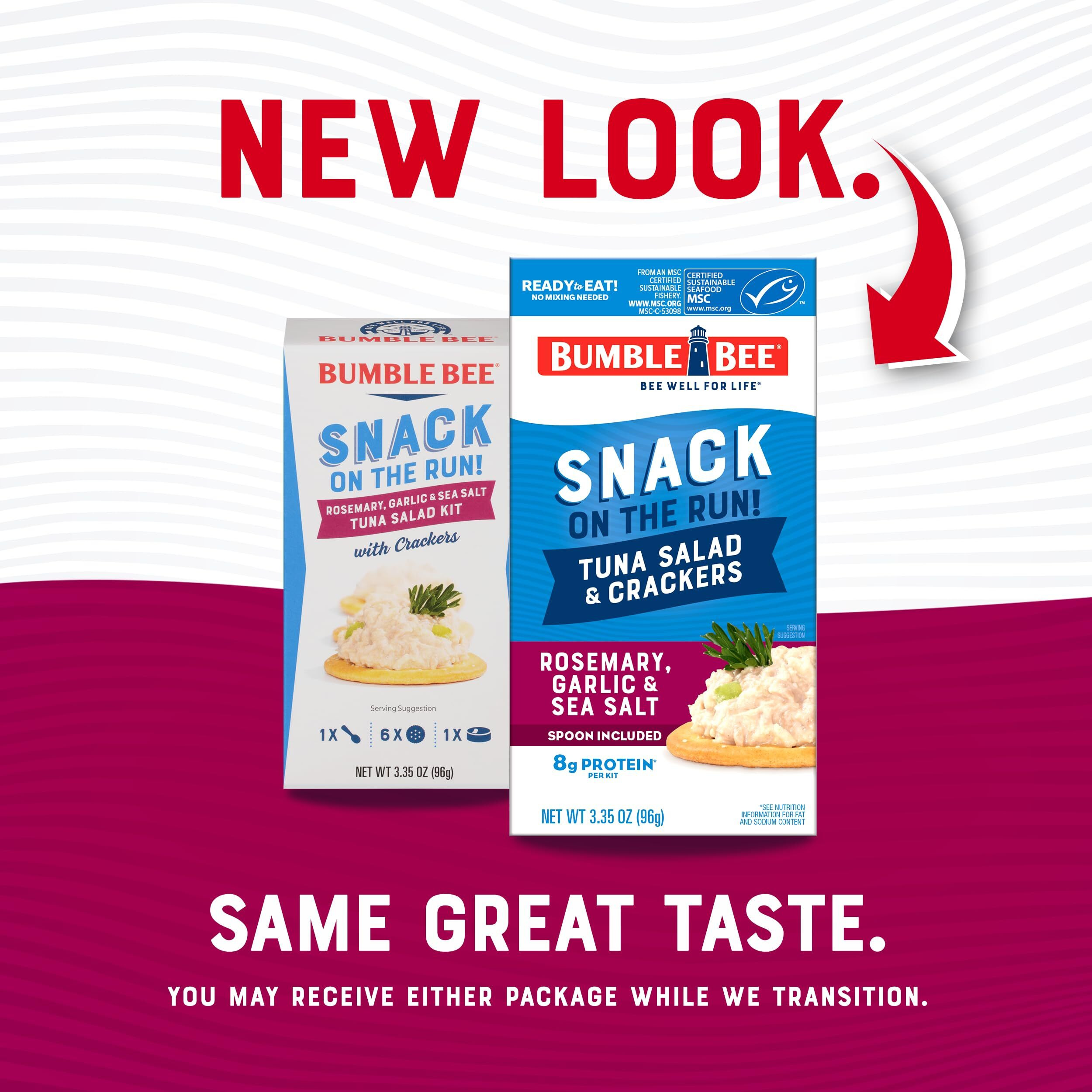 Bumble Bee Snack On The Run Rosemary, Garlic & Sea Salt Tuna Salad With Crackers Kit, High Protein Snack Food, Canned Tuna, Healthy Snacks For Adults, 3.35 Ounce (Pack Of 12)