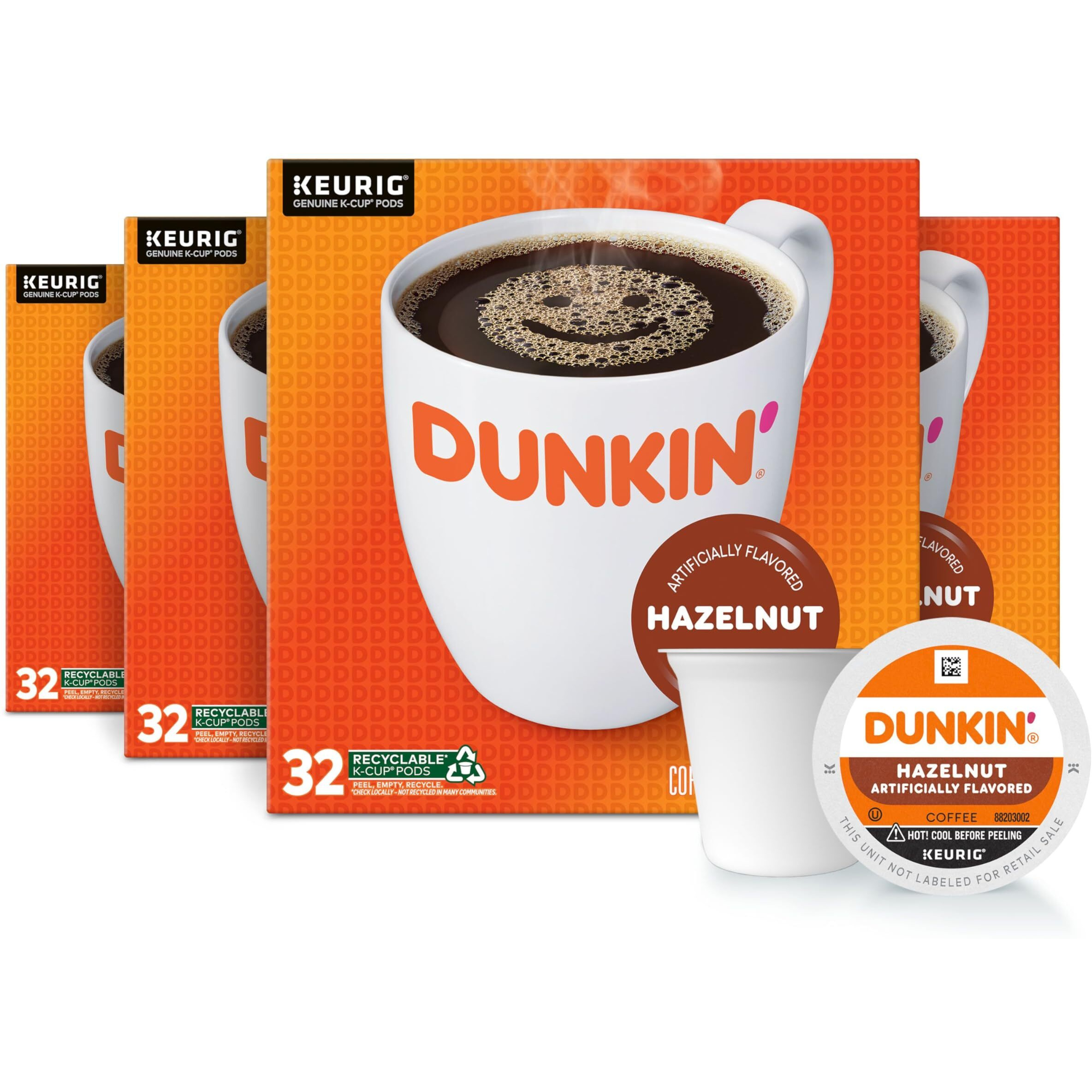 Dunkin' Hazelnut Flavored Coffee, 128 Keurig K-Cup Pods
