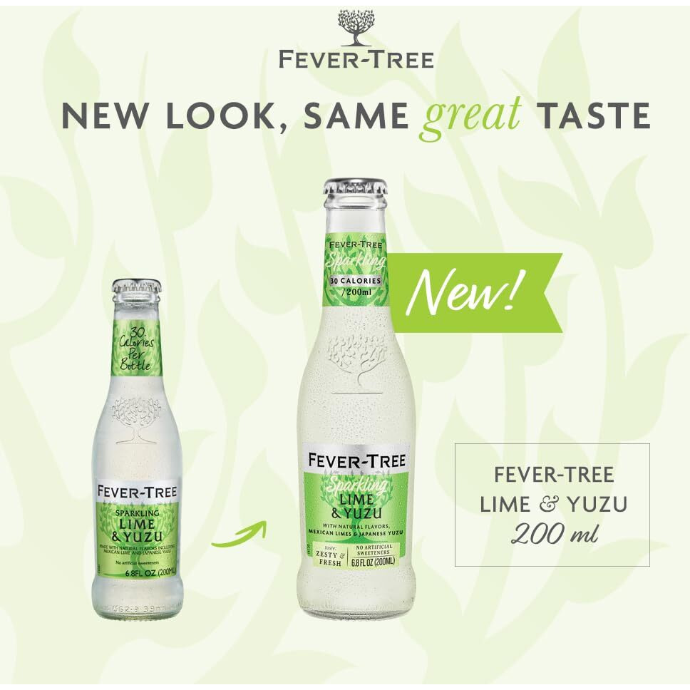 Fever Tree Sparkling Yuzu & Lime - Premium Quality Mixer - Refreshing Beverage For Cocktails & Mocktails. Naturally Sourced Ingredients, No Artificial Sweeteners Or Colors - 200 Ml Bottles-Pack Of 24