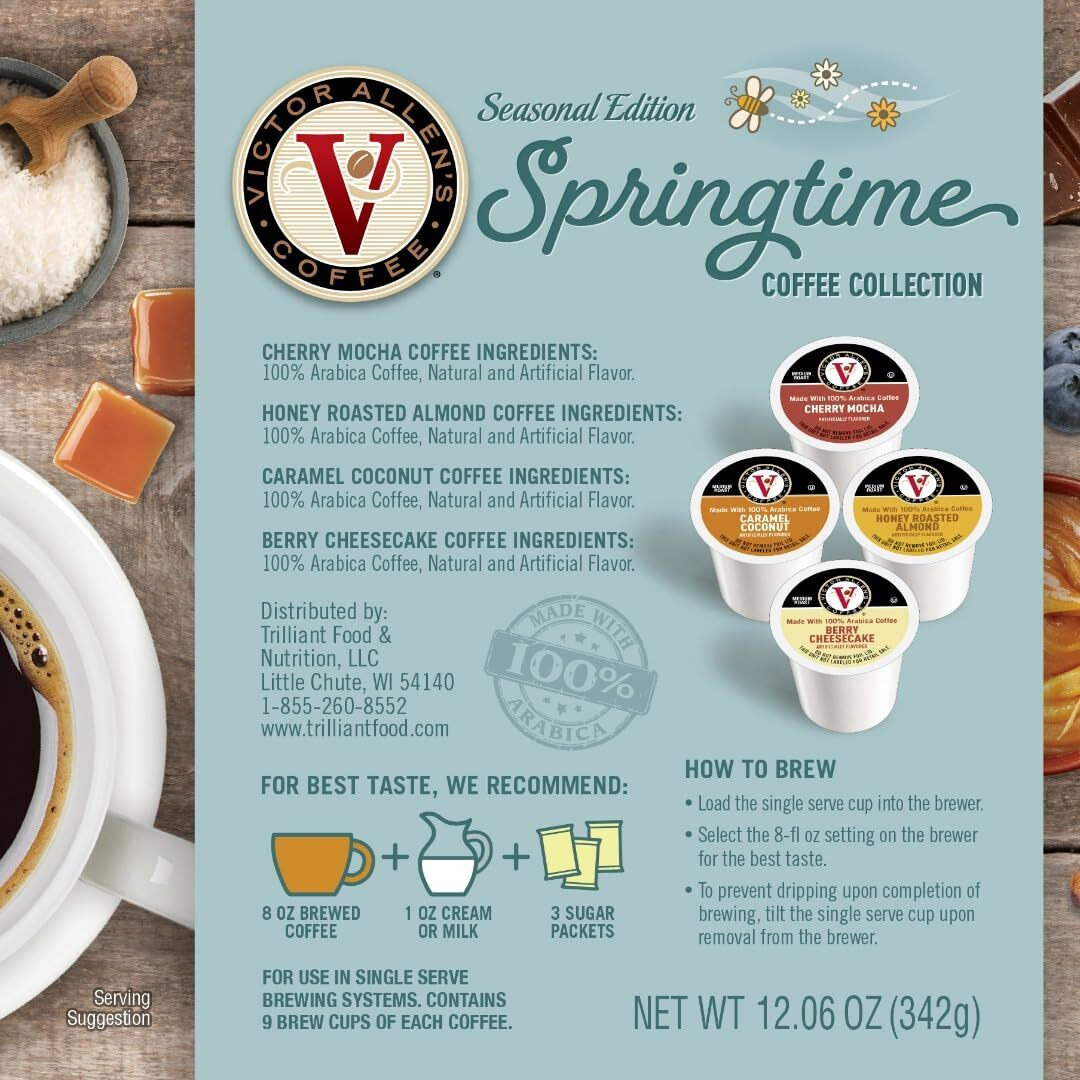Victor Allen's Coffee Springtime Coffee Variety Pack, Medium Roast, 36 Count, Single Serve Coffee Pods For Keurig K-Cup Brewers