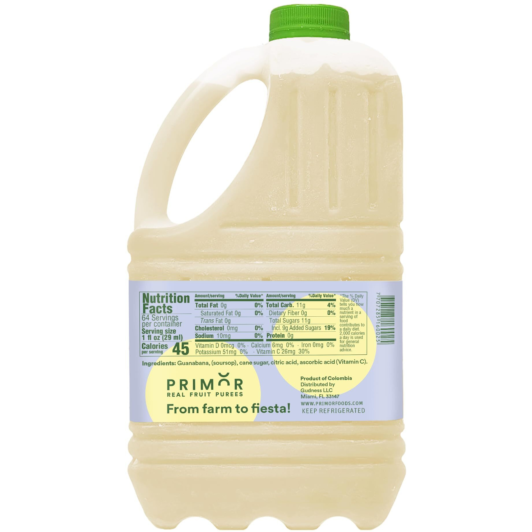 Primor Fruit Purees | Made With Real Fruit | Countless Applications Juices, Smoothies, Cocktails, Desserts, And More - Guanabana