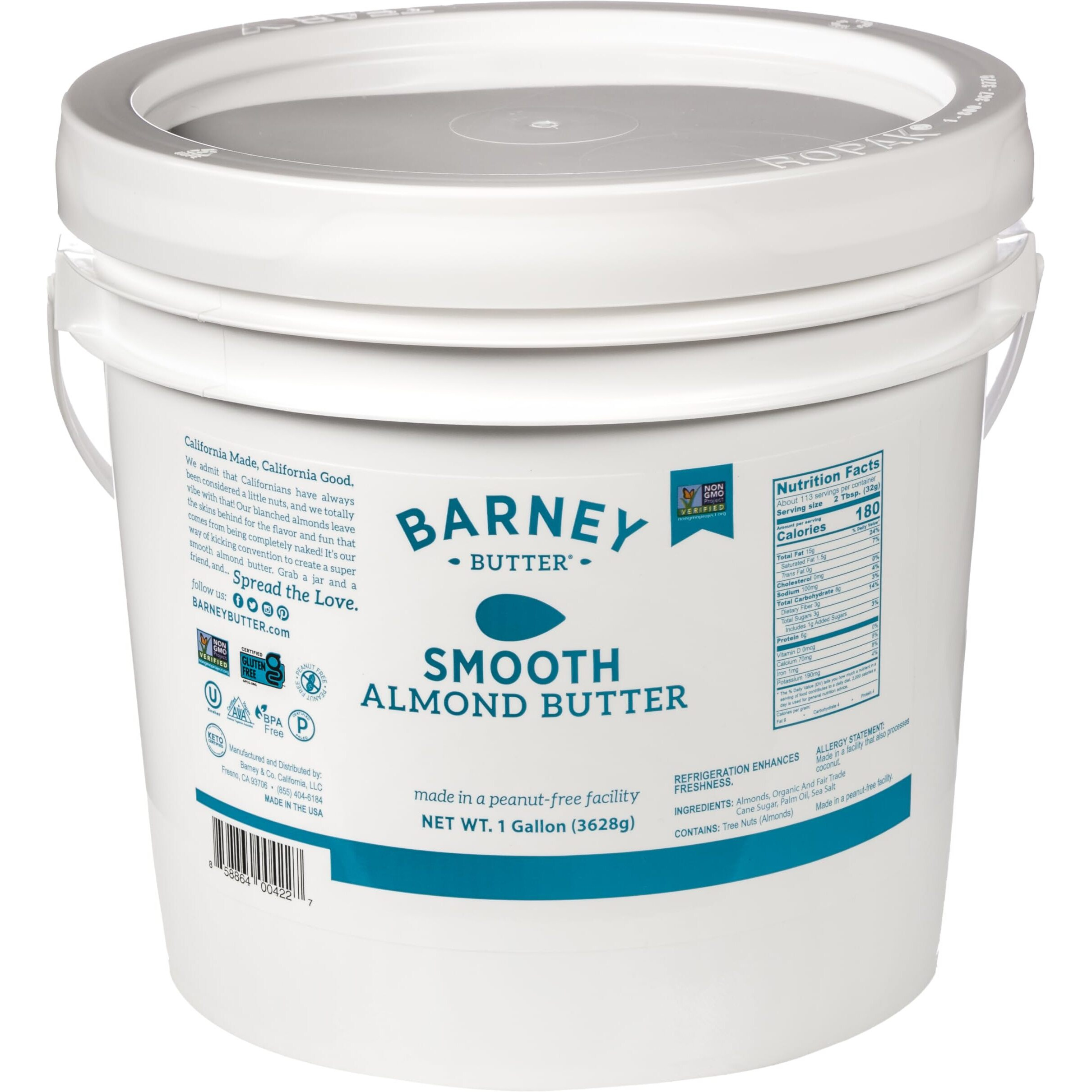 Barney Butter Almond Butter, Smooth, 1 Gallon, Skin-Free Almonds, No Stir, Non-Gmo, Gluten Free, Keto, Paleo, Vegan