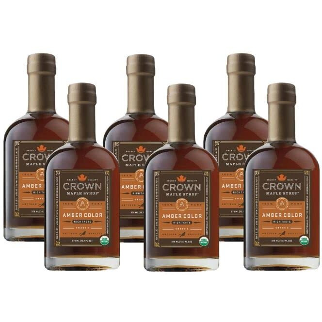 Crown Maple Amber Color, Rich Taste Organic Maple Syrup, Flavor Marinades, Cocktails, Pancakes, Squash & Bacon, 12.7 Fl Oz (Pack Of 6)