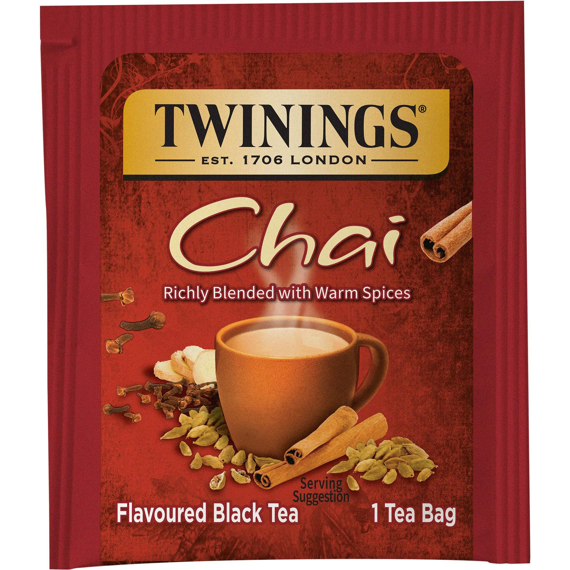 Twinings Chai Individually Wrapped Black Tea Bags, 25 Count (Pack Of 6), Sweet, Savoury Spices, Caffeinated, Enjoy Hot Or Iced