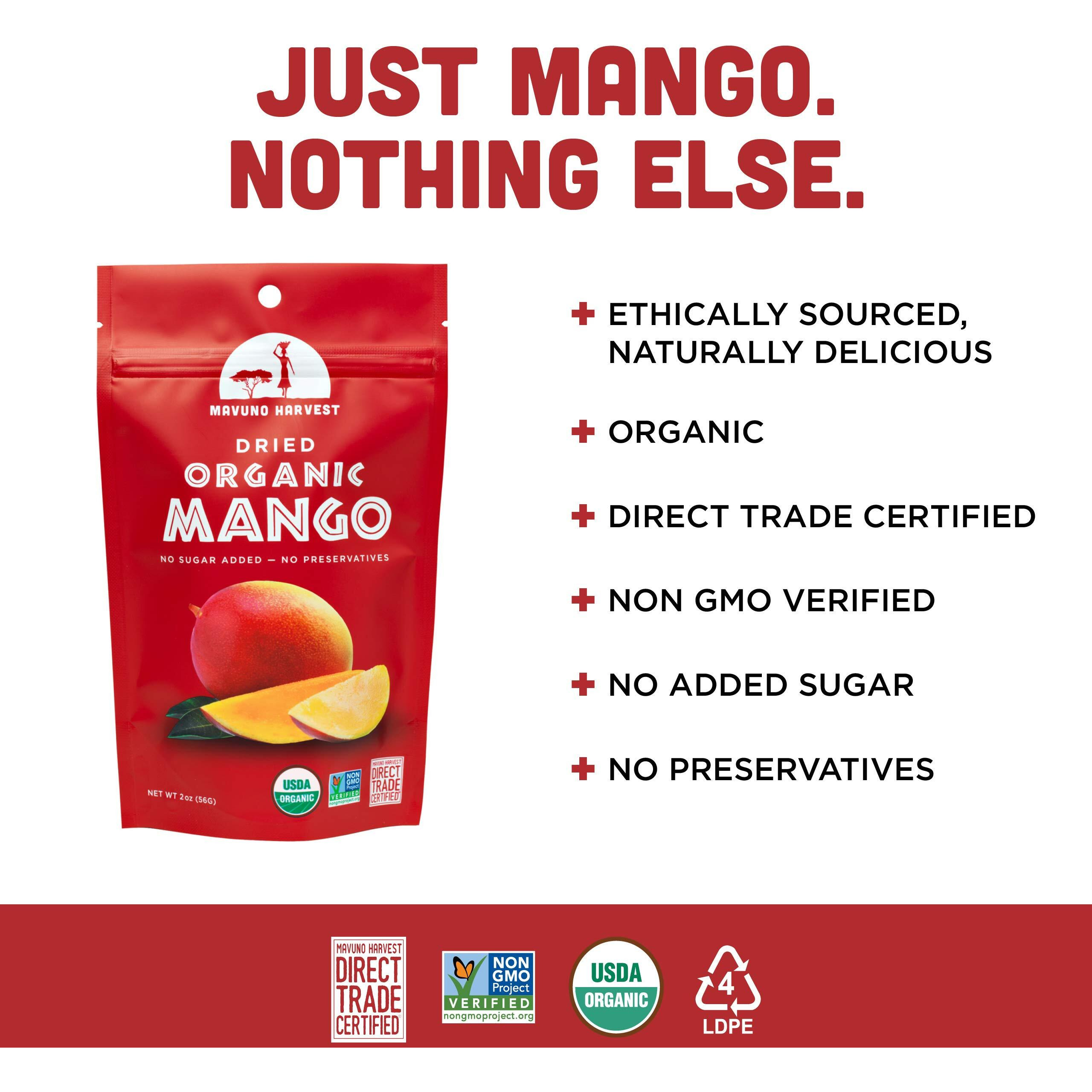 Mavuno Harvest Mango Dried Fruit Snacks | Unsweetened Organic Dried Mango Slices | Gluten Free Healthy Snacks For Kids And Adults | Vegan, Non Gmo, Direct Trade | 2 Ounce, Pack Of 3