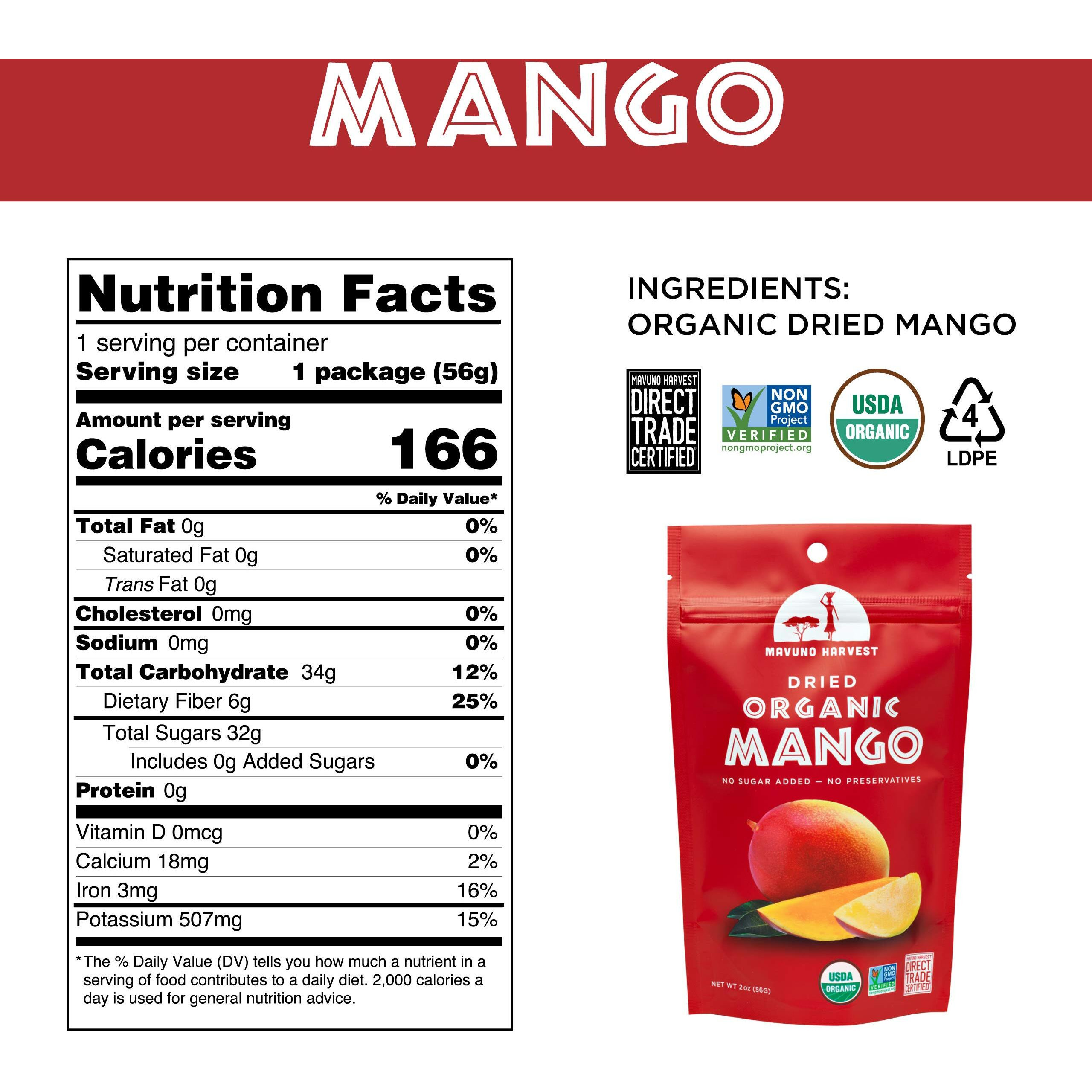 Mavuno Harvest Mango Dried Fruit Snacks | Unsweetened Organic Dried Mango Slices | Gluten Free Healthy Snacks For Kids And Adults | Vegan, Non Gmo, Direct Trade | 2 Ounce, Pack Of 3