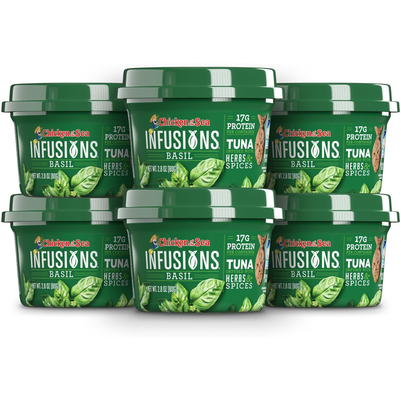 Chicken Of The Sea Infusions Tuna, 2.8 Ounce Cups (Pack Of 6), Wild Caught Tuna, Basil