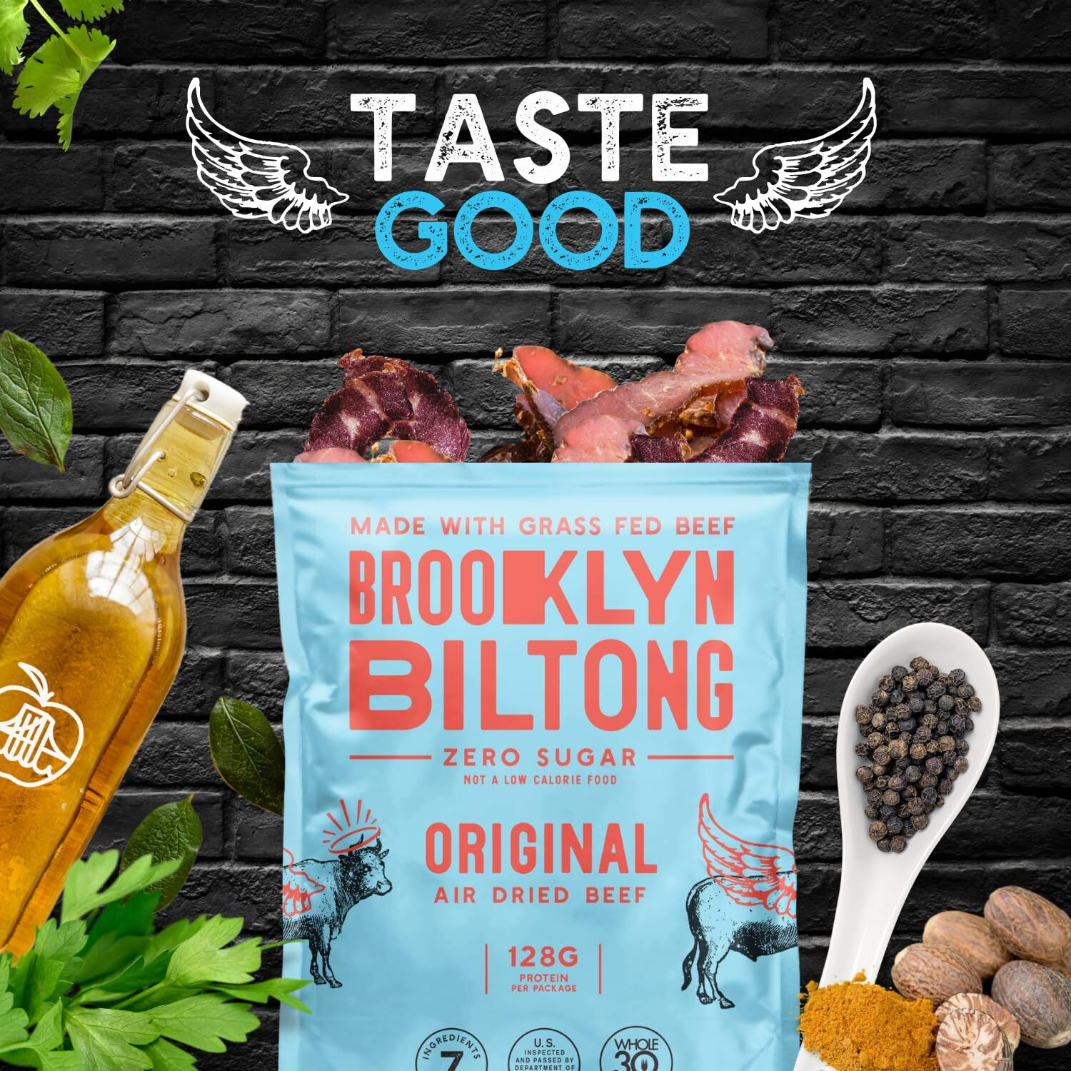 Brooklyn Biltong - Air Dried Grass Fed Beef Snack, South African Beef Jerky - Whole30 Approved, Paleo, Keto, Gluten Free, Sugar Free, Made In Usa (Original)