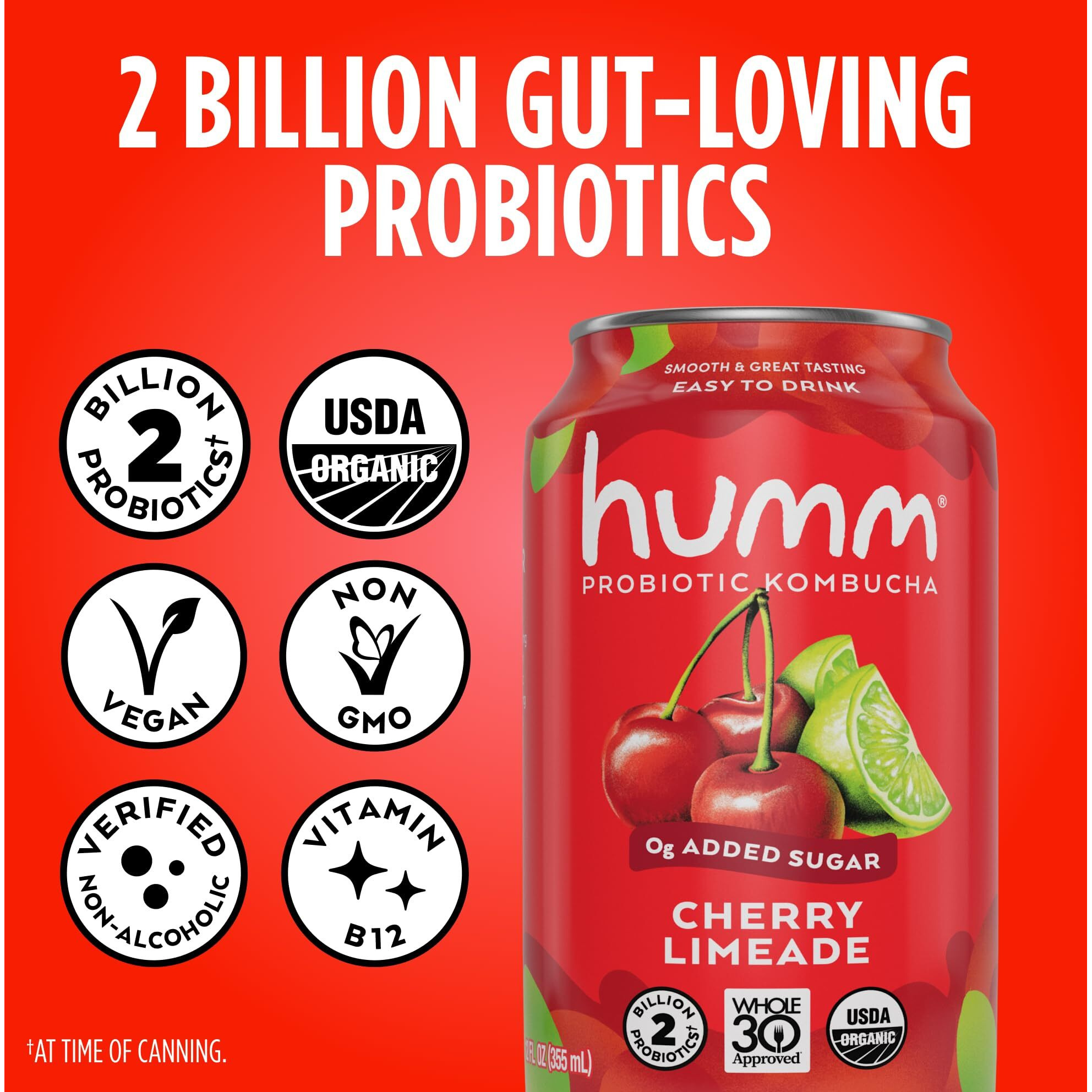 Humm Whole30 Approved Kombucha, Cherry Limeade, Organic, Vegan & Gmo Free (12 Pack)