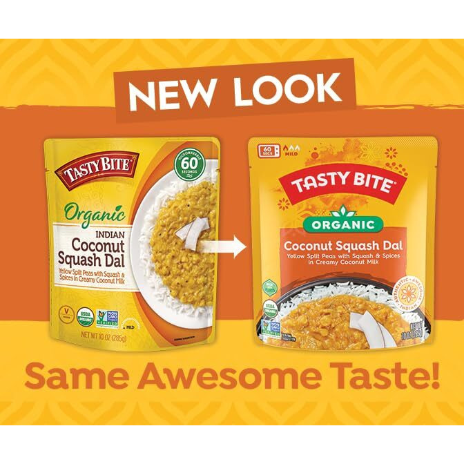 Tasty Bite Organic Coconut Squash Dal, 10 Ounce, Pack Of 6, Ready To Eat, Microwavable Entree, Vegan