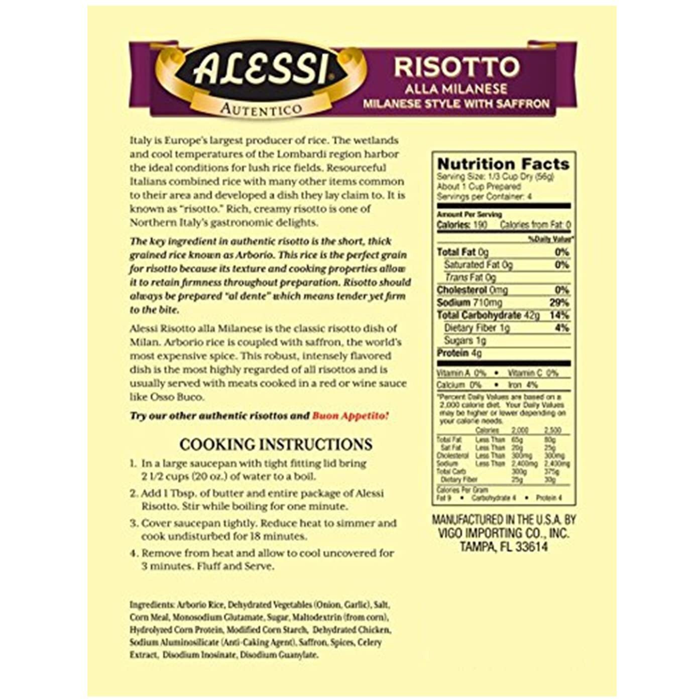 Alessi Autentico, Premium Seasoned Risotto, Italian Arborio Rice, Easy To Prepare, 8Oz (Milanese, Pack Of 6)