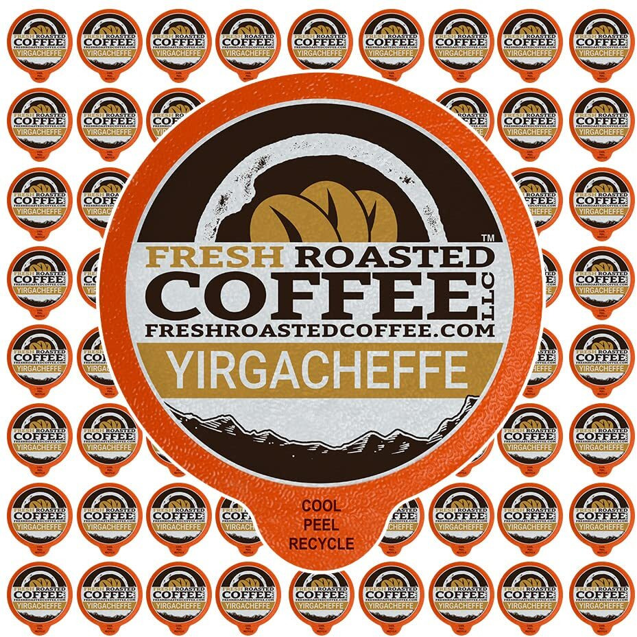 Fresh Roasted Coffee, Ethiopian Yirgacheffe Kochere, Medium Roast, Kosher, K-Cup Compatible, 72 Pods