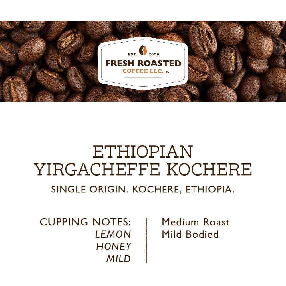 Fresh Roasted Coffee, Ethiopian Yirgacheffe Kochere, Medium Roast, Kosher, K-Cup Compatible, 72 Pods