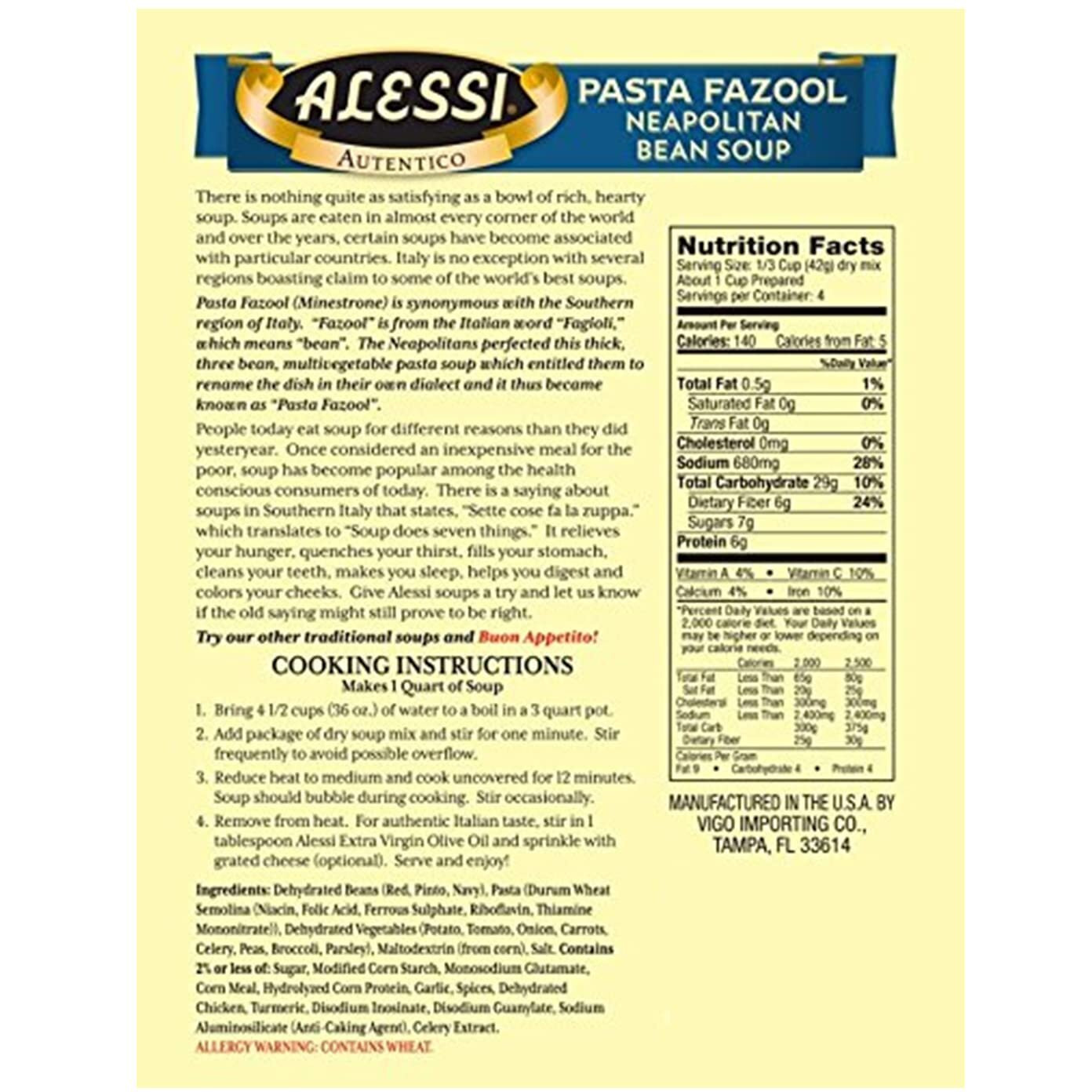 Alessi Autentico Premium Soups, Traditional Flavors, 6Oz (Neapolitan Bean, Pack Of 6)