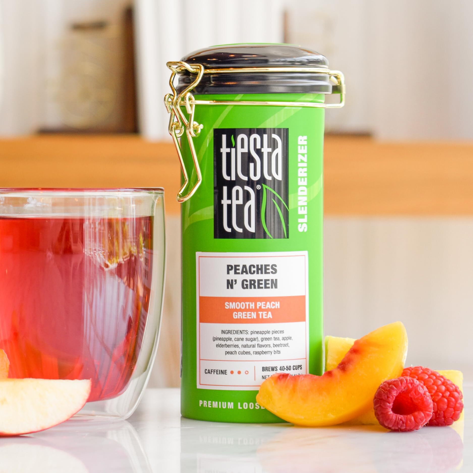 Tiesta Tea - Peaches N Green | Smooth Peach Green Tea | Premium Loose Leaf Tea Blend | Medium Caffeinated Green Tea | Make Hot Or Iced Tea & Brews Up To 50 Cups - 5 Ounce Refillable Tin