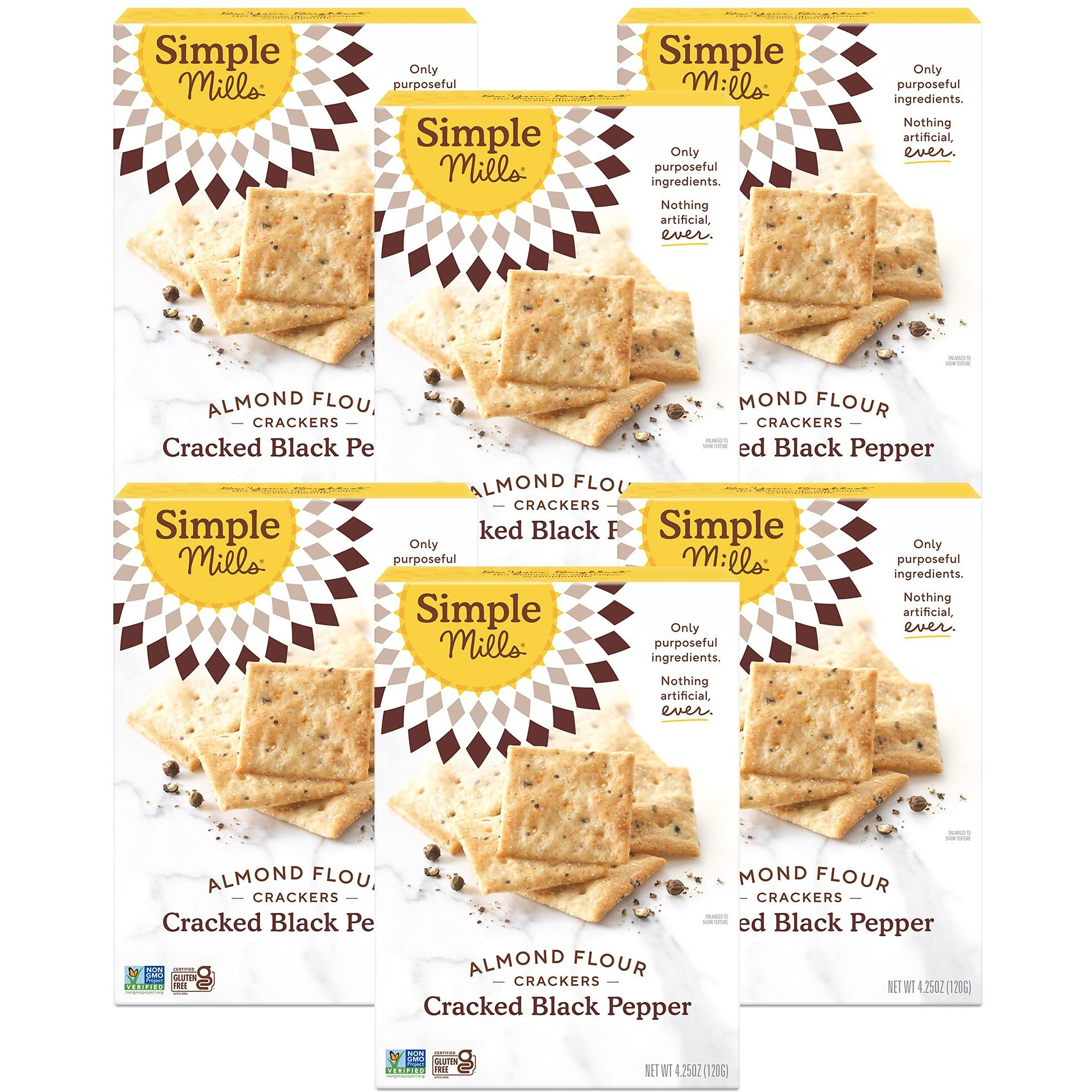 Simple Mills Almond Flour Crackers Black Cracked Pepper Gluten Flax Seed 4.25 Oz Pack Of 6