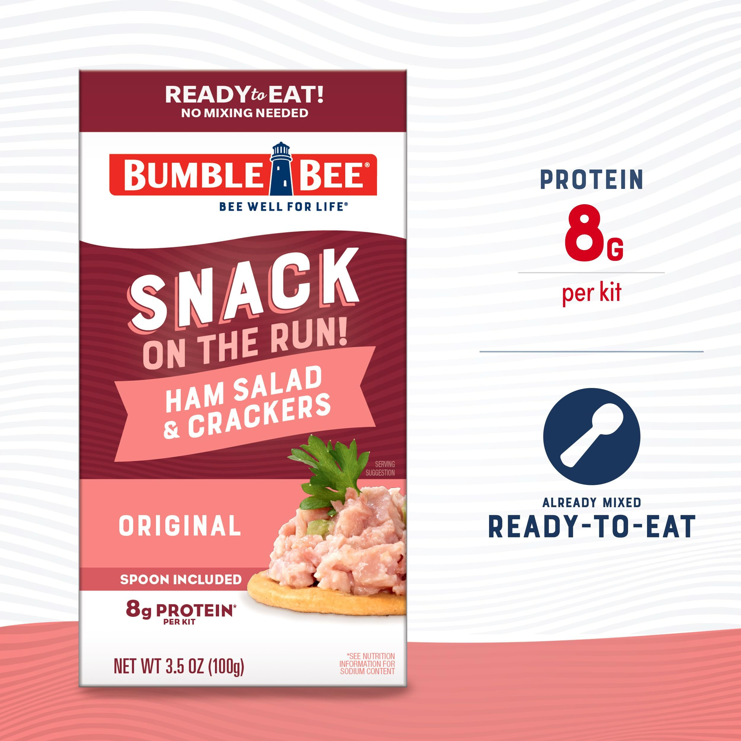 Bumble Bee Snack On The Run Ham Salad With Crackers Kit, 3.5 Oz (Pack Of 12) - Ready To Eat, Spoon Included - Shelf Stable & Convenient Protein Snack