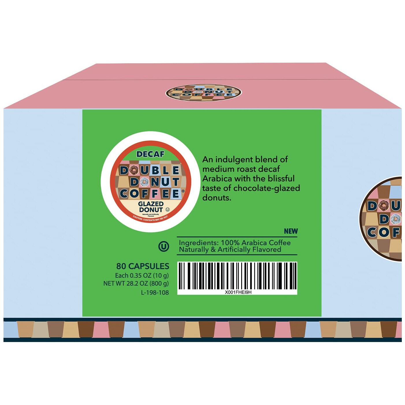 Double Donut Flavored Decaf Coffee, Decaf Glazed Donut Coffee, Decaf Coffee Pods For Keurig K Cups Machines, Hot Or Iced Coffee, Single Serve Decaffeinated Coffee In Recyclable Pods, 80 Count