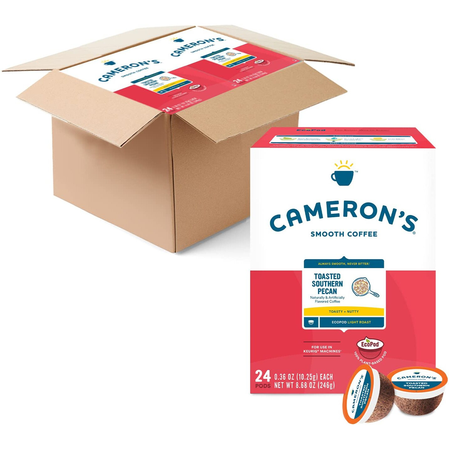 Cameron's Coffee Single Serve Pods, Flavored, Toasted Southern Pecan, 24 Count (Pack Of 4)