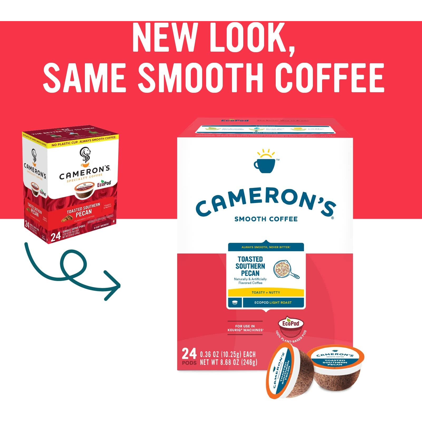Cameron's Coffee Single Serve Pods, Flavored, Toasted Southern Pecan, 24 Count (Pack Of 4)
