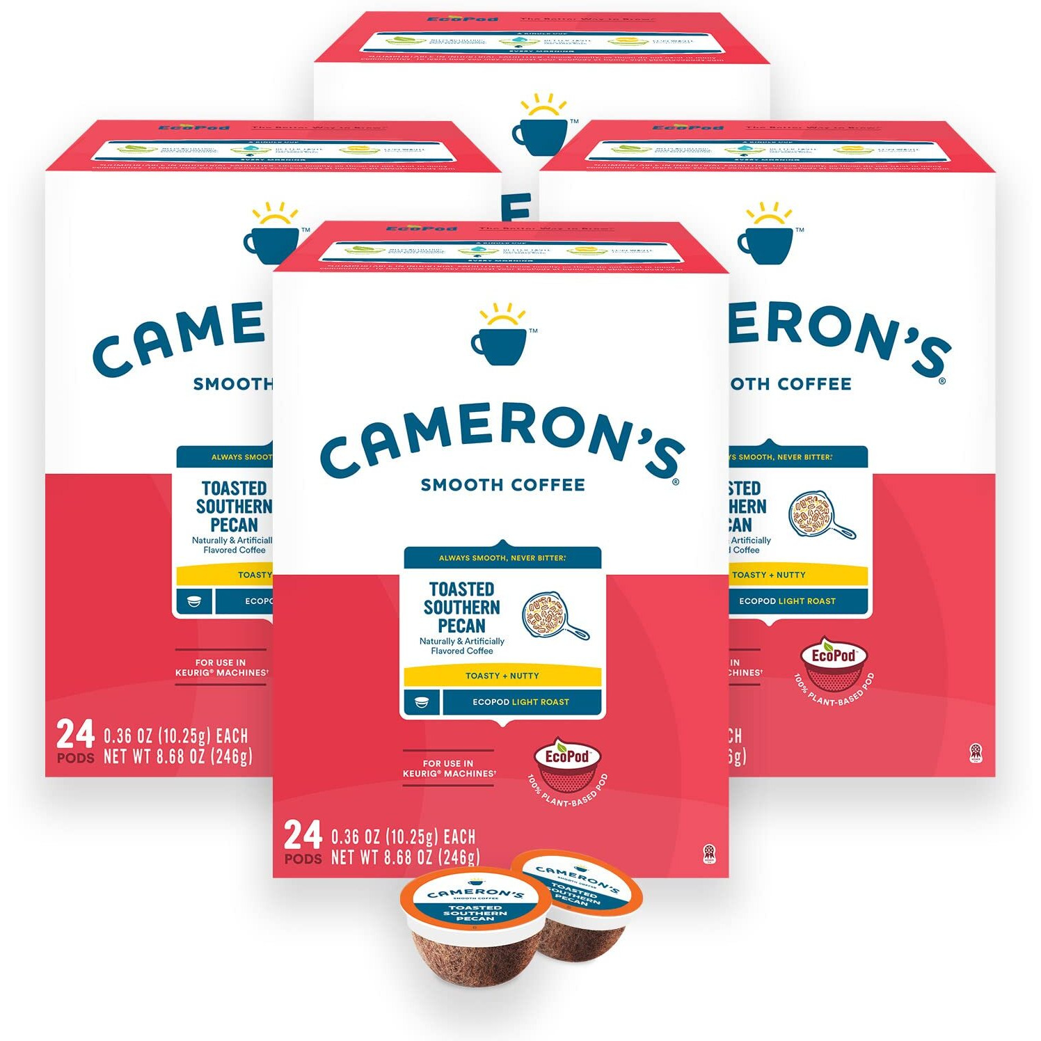 Cameron's Coffee Single Serve Pods, Flavored, Toasted Southern Pecan, 24 Count (Pack Of 4)