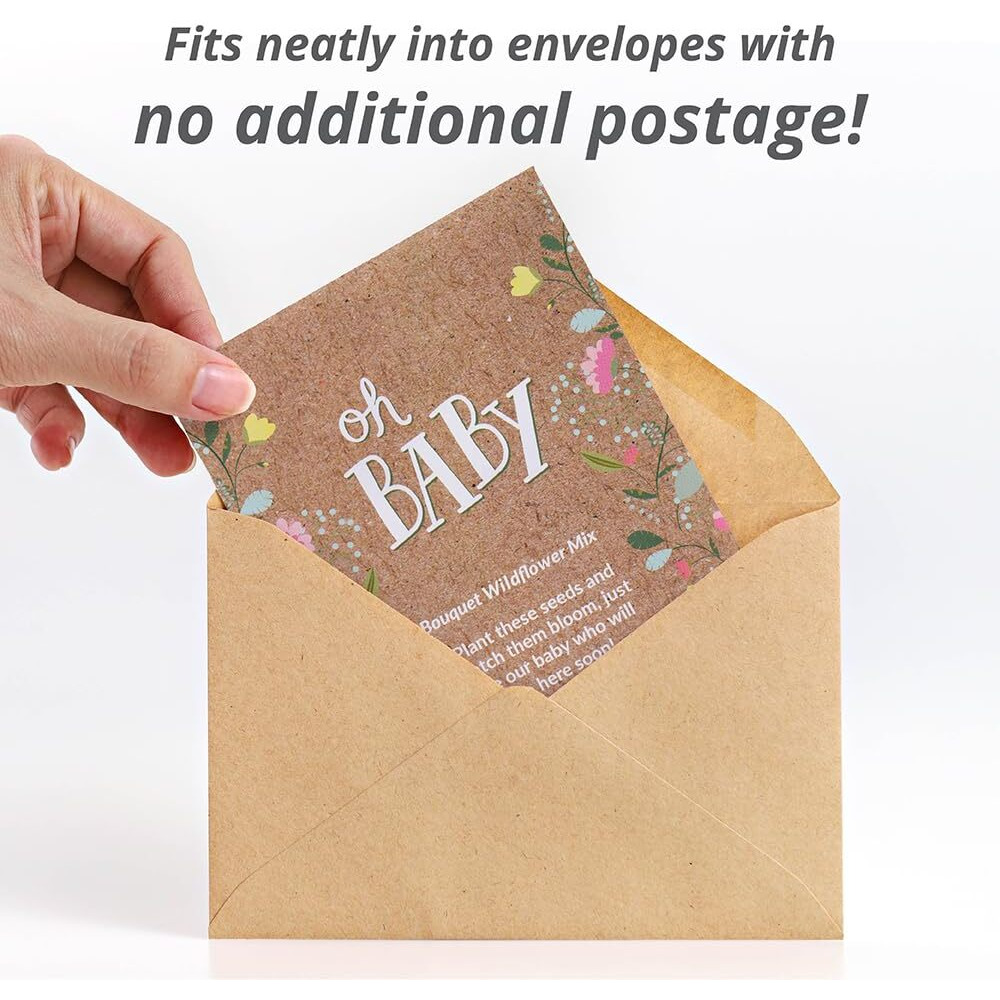 Bentley Seed Co. Oh Baby Flower Seeds Packets - Girl/Boy Baby Shower Favors - Pre-Filled, 25 Wildflower Seed Packs For Favor - Eco-Friendly Gift & Babys Guest Giveaways - Non-Gmo Seeds - Brown Envelop