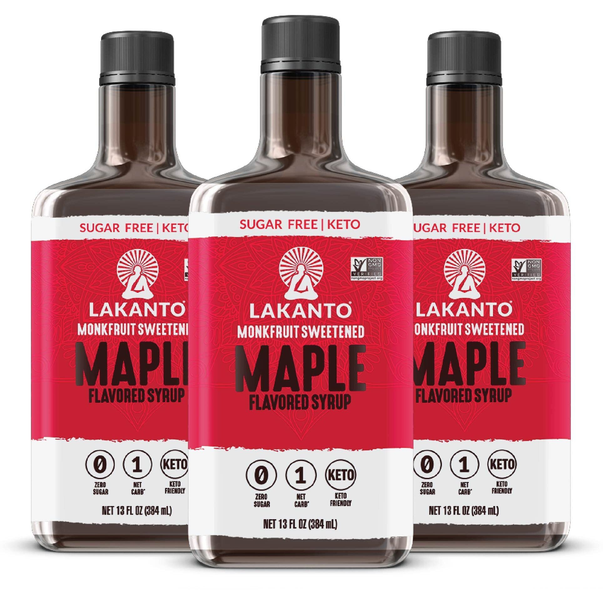 Lakanto Sugar Free Maple Syrup - Monk Fruit Sweetener, Keto Diet Friendly, Vegan, 1G Net Carbs, Pancakes, Waffles, Oatmeal, Coffee, Tea, Granola, Frosting, Marinade, Dressing (13 Fl Oz - Pack Of 3)