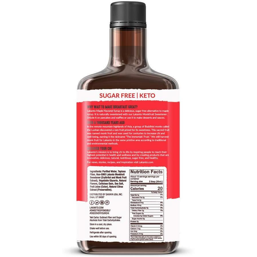 Lakanto Sugar Free Maple Syrup - Monk Fruit Sweetener, Keto Diet Friendly, Vegan, 1G Net Carbs, Pancakes, Waffles, Oatmeal, Coffee, Tea, Granola, Frosting, Marinade, Dressing (13 Fl Oz - Pack Of 3)