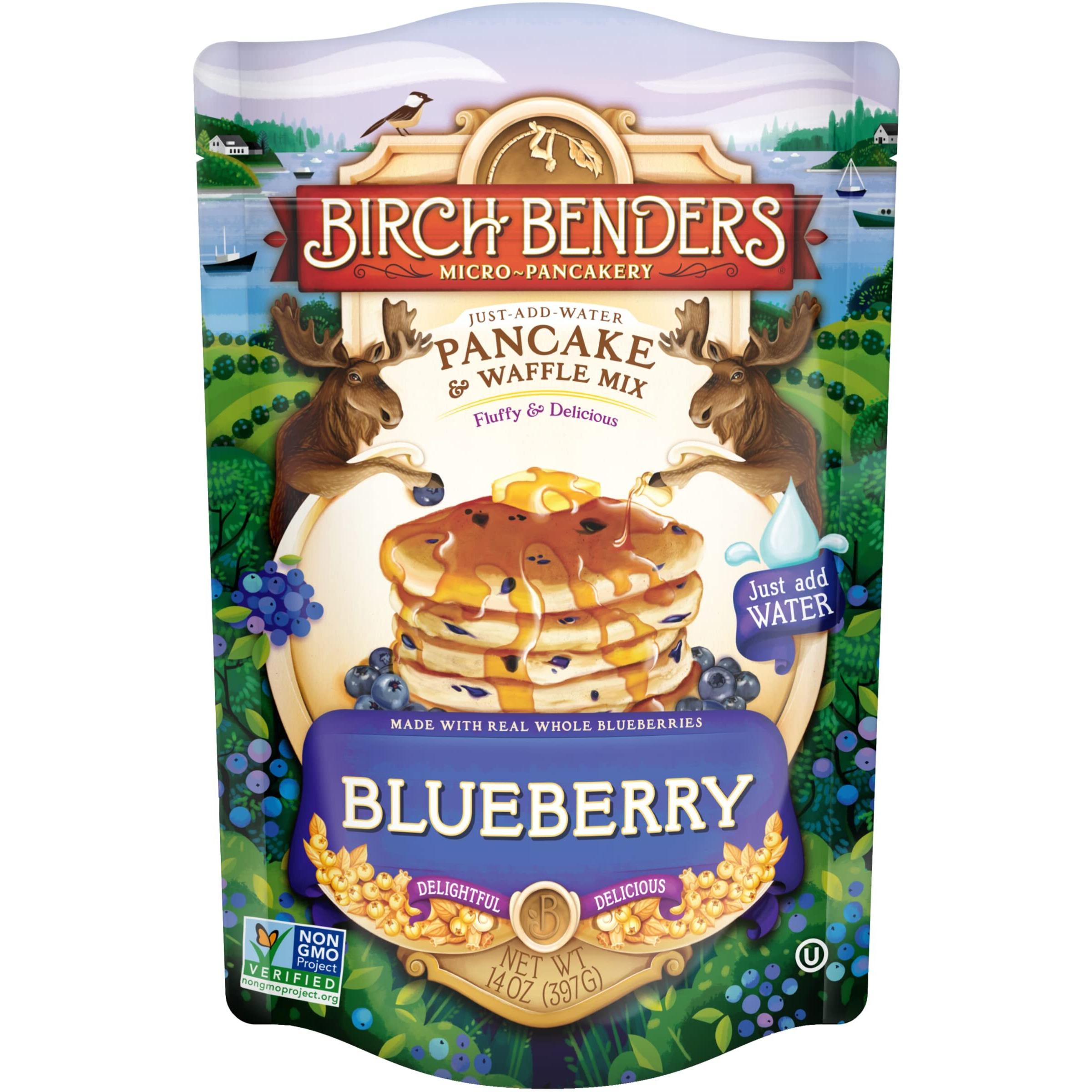 Blueberry Pancake & Waffle Mix By Birch Benders, Made With Real Blueberries, Just Add Water, Non-Gmo, Just Add Water, 14 Oz (Pack Of 3)
