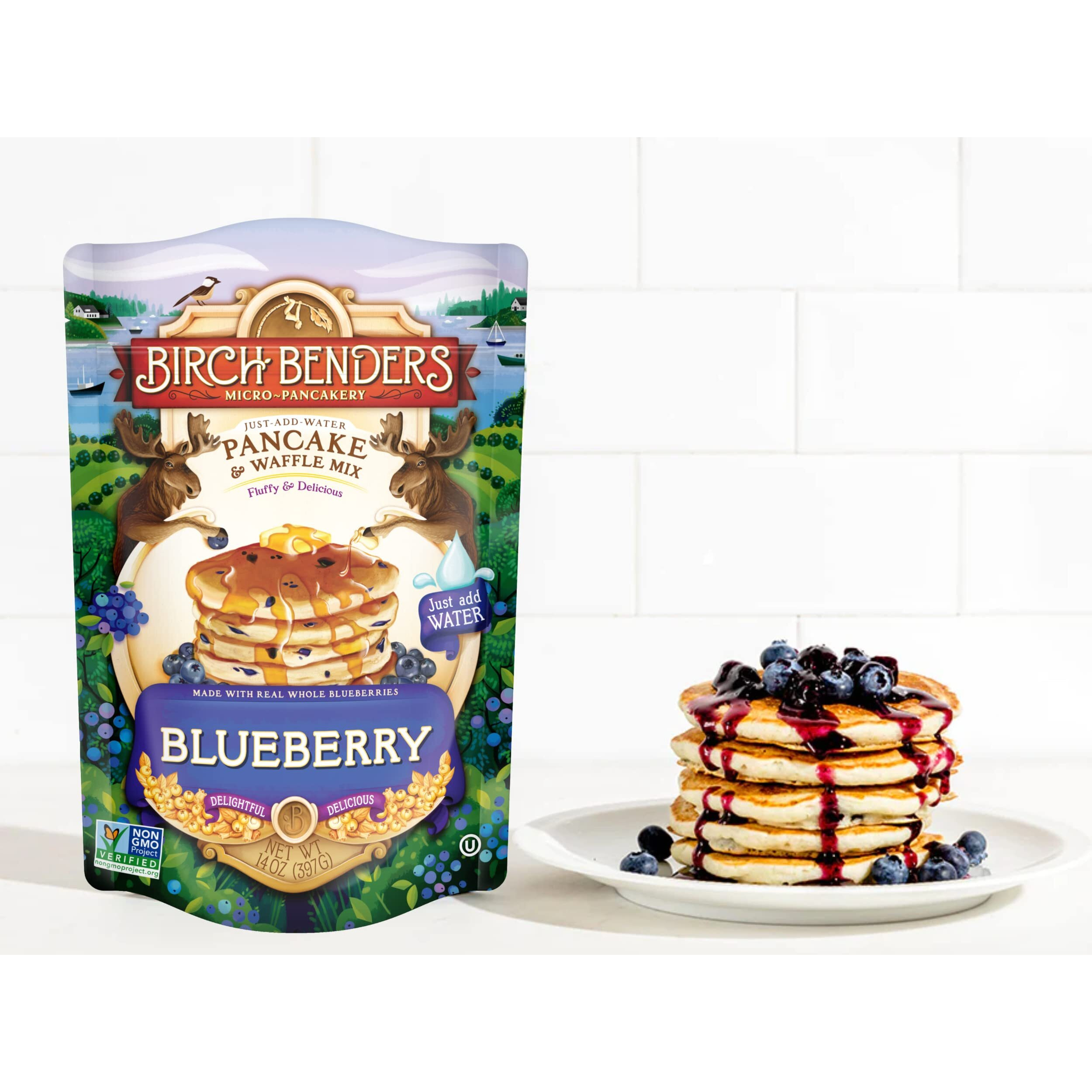 Blueberry Pancake & Waffle Mix By Birch Benders, Made With Real Blueberries, Just Add Water, Non-Gmo, Just Add Water, 14 Oz (Pack Of 3)
